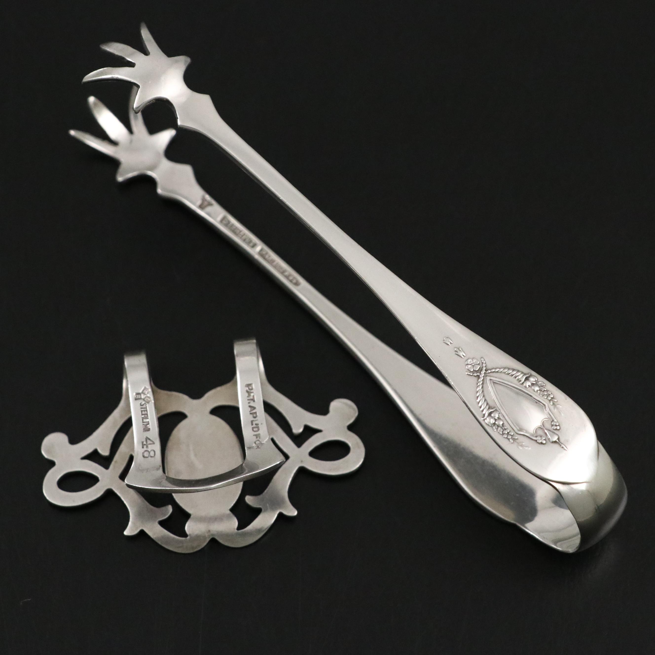 Reed and Barton Sterling Bonbon Bowl with Lunt Napkin Clip and Tongs and Others