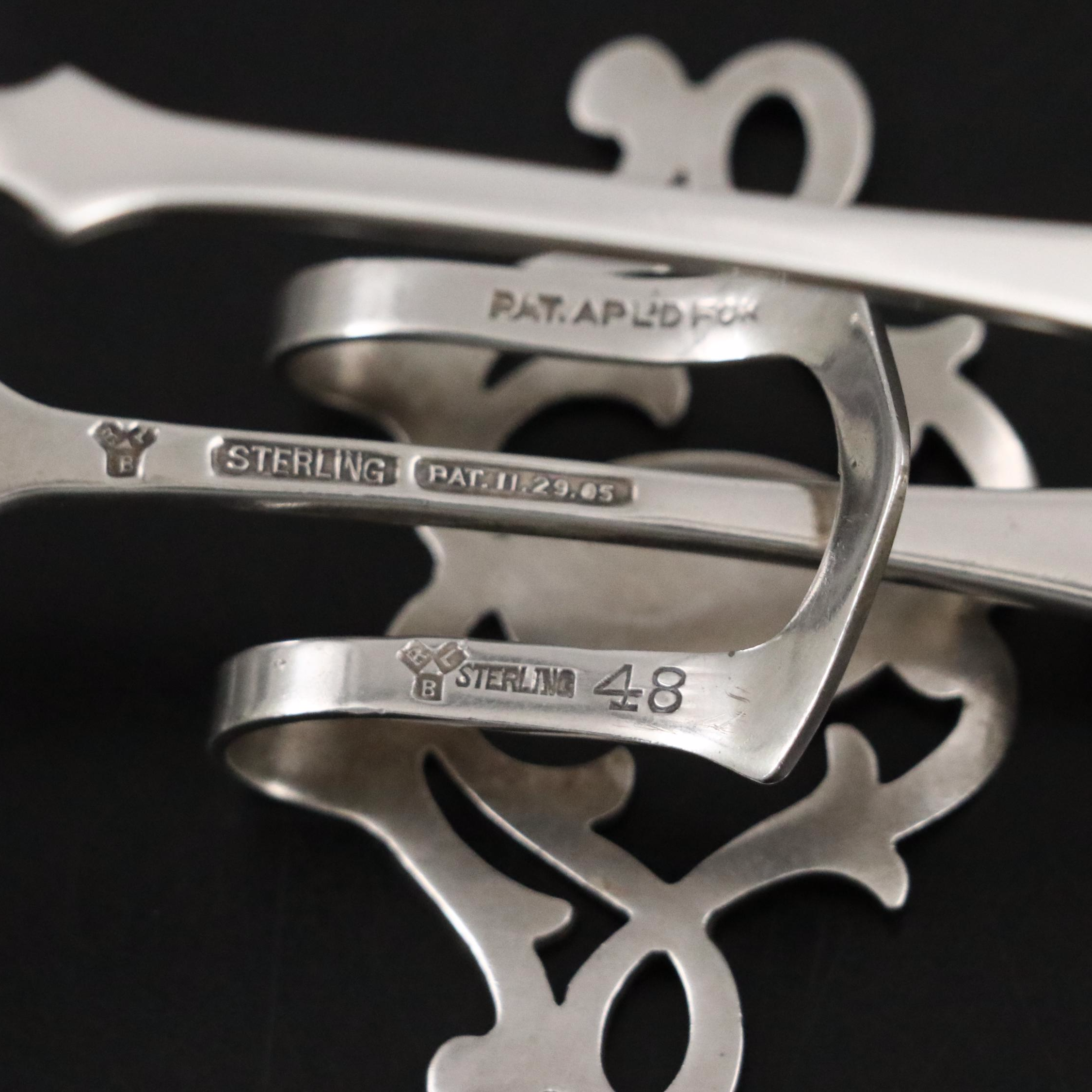 Reed and Barton Sterling Bonbon Bowl with Lunt Napkin Clip and Tongs and Others