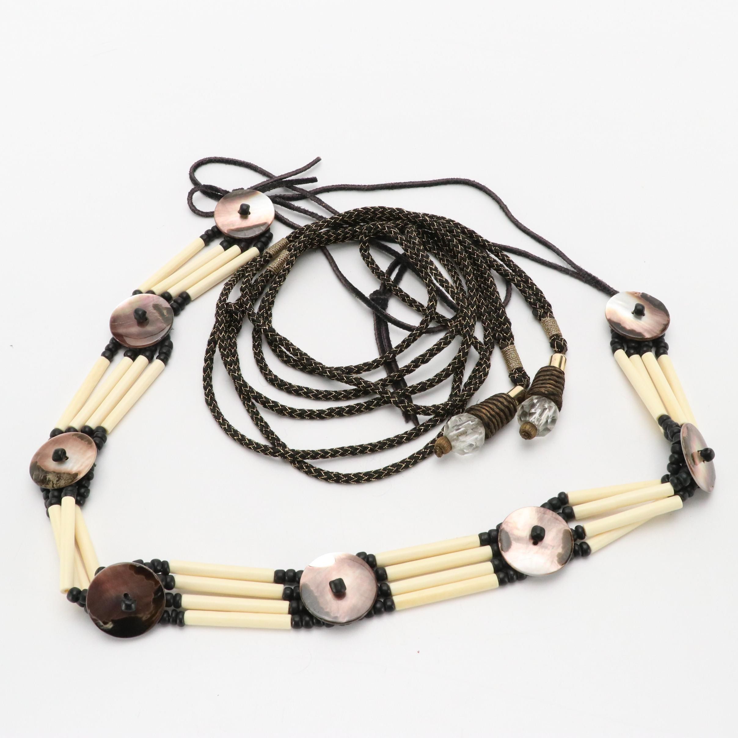 Vintage Beaded Bone Belt and Corded Charm Tassel Belt