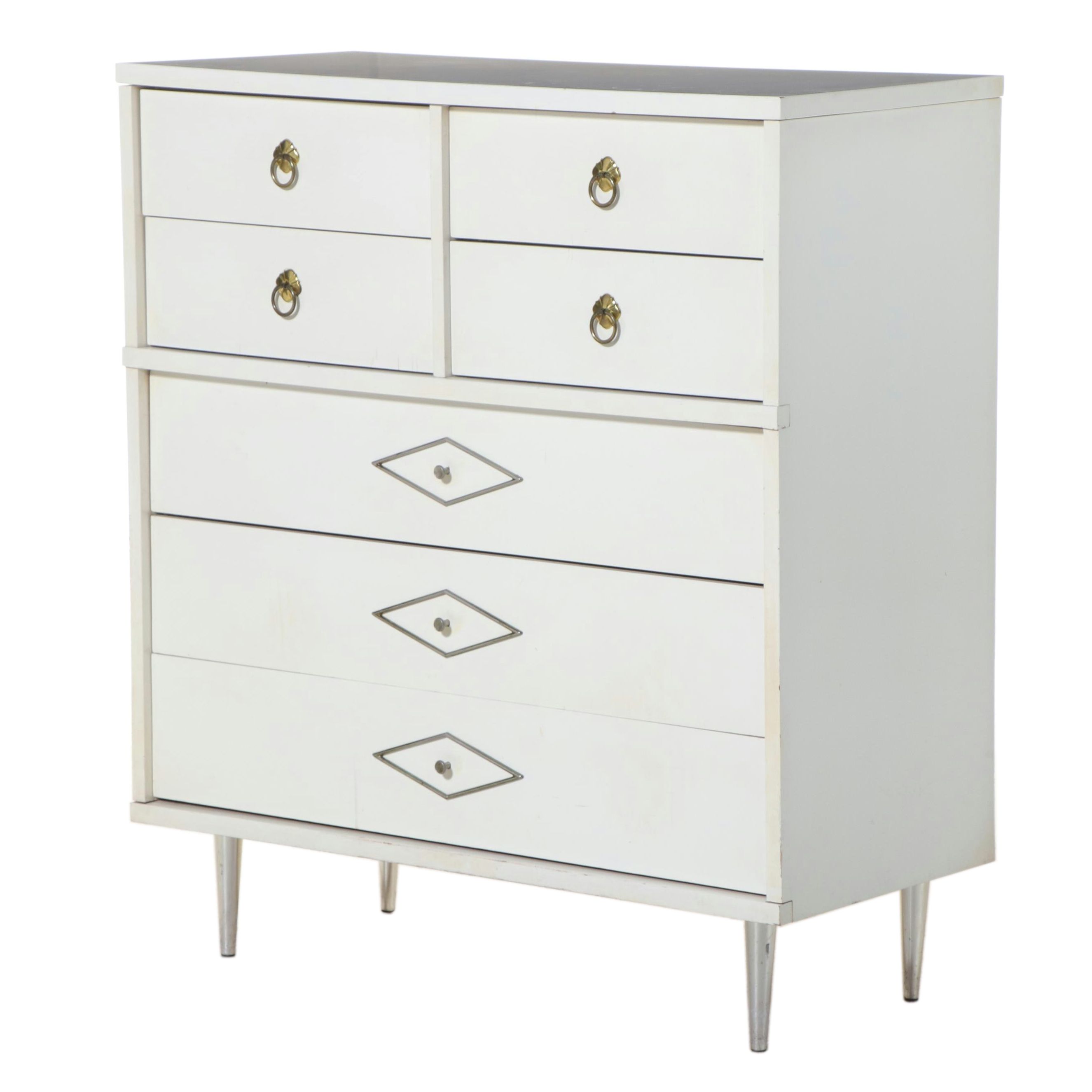 Mid Century Modern White-Painted and Laminate Top Seven-Drawer Chest