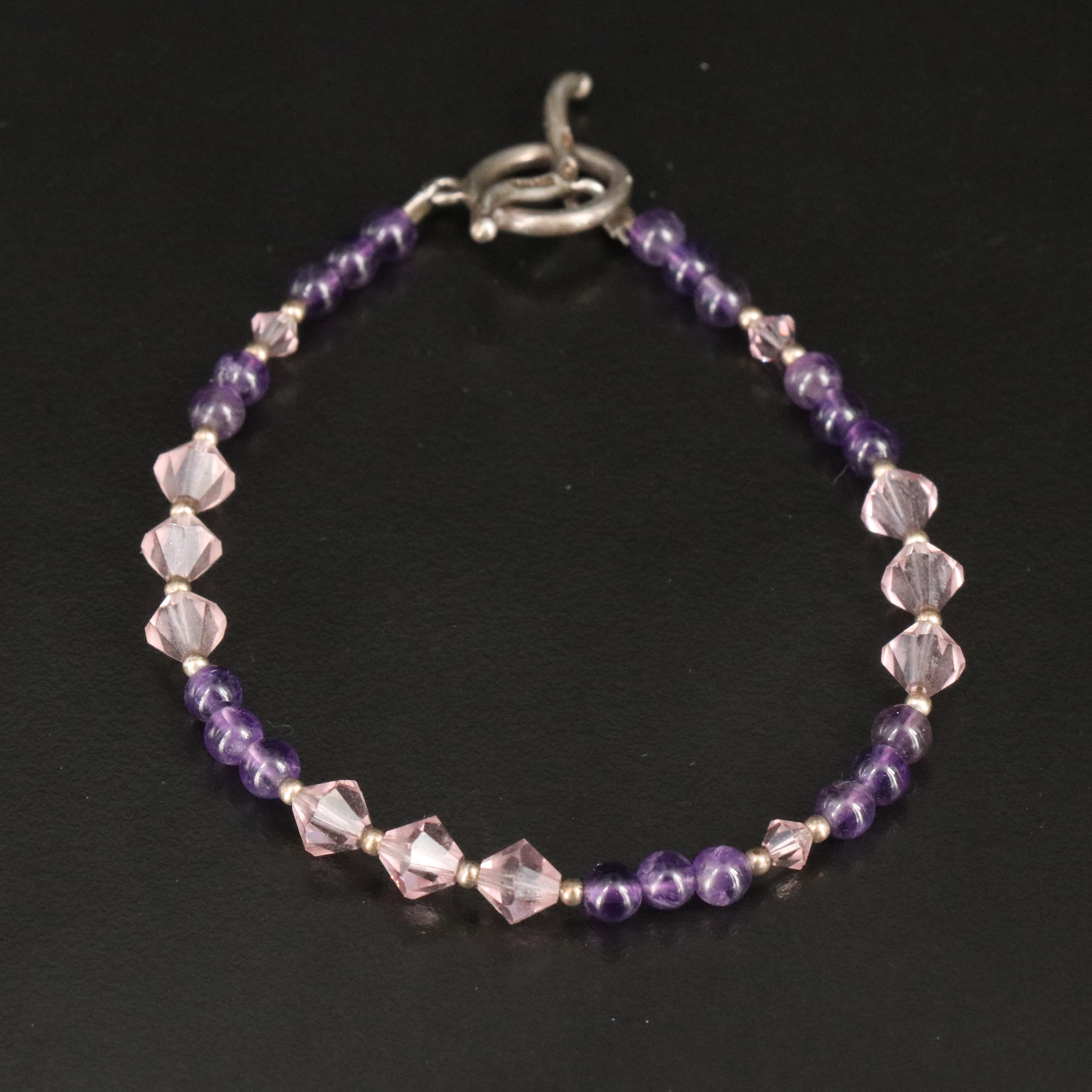 Barse Sterling Amethyst and Glass Bracelet