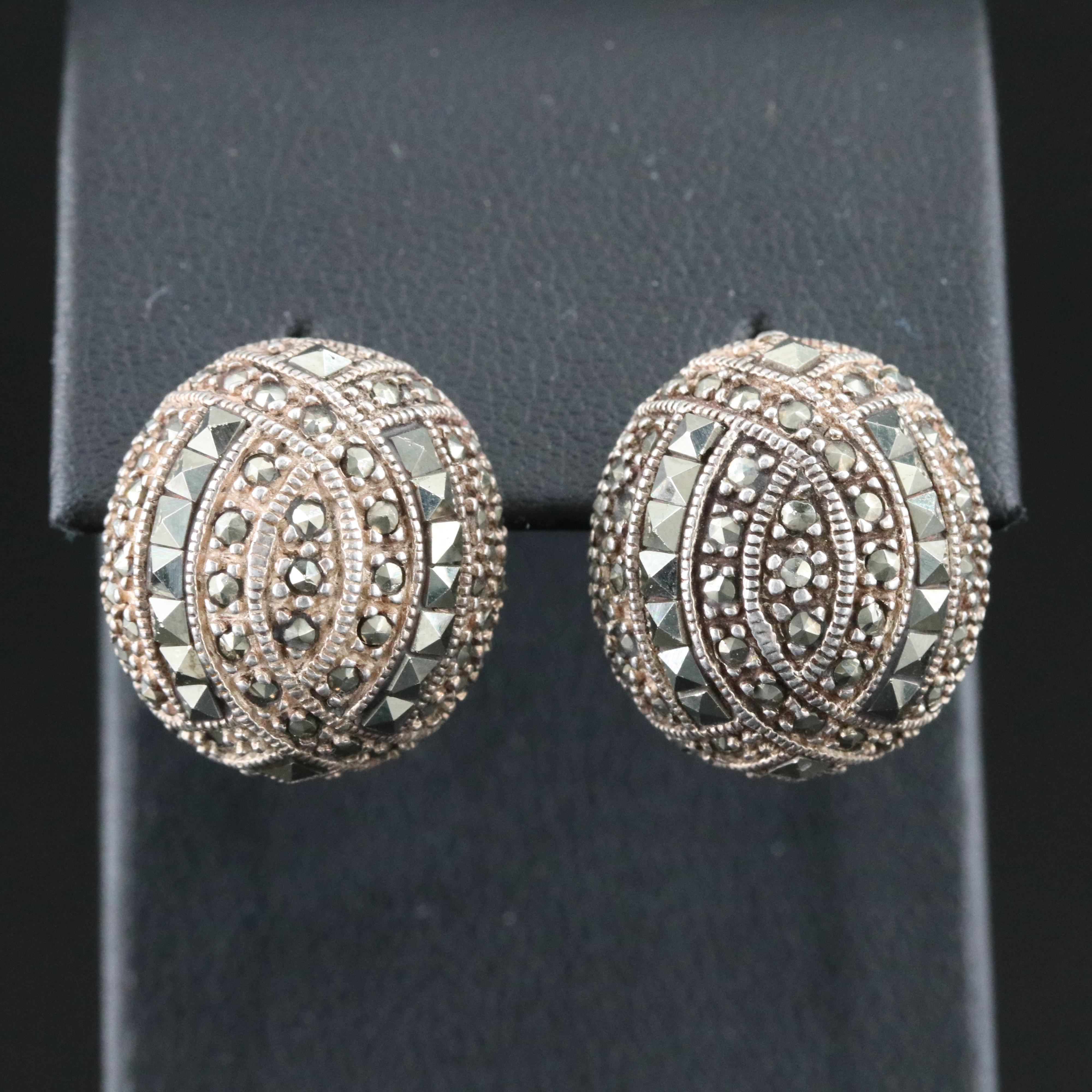 Sterling Marcasite Dome Earrings