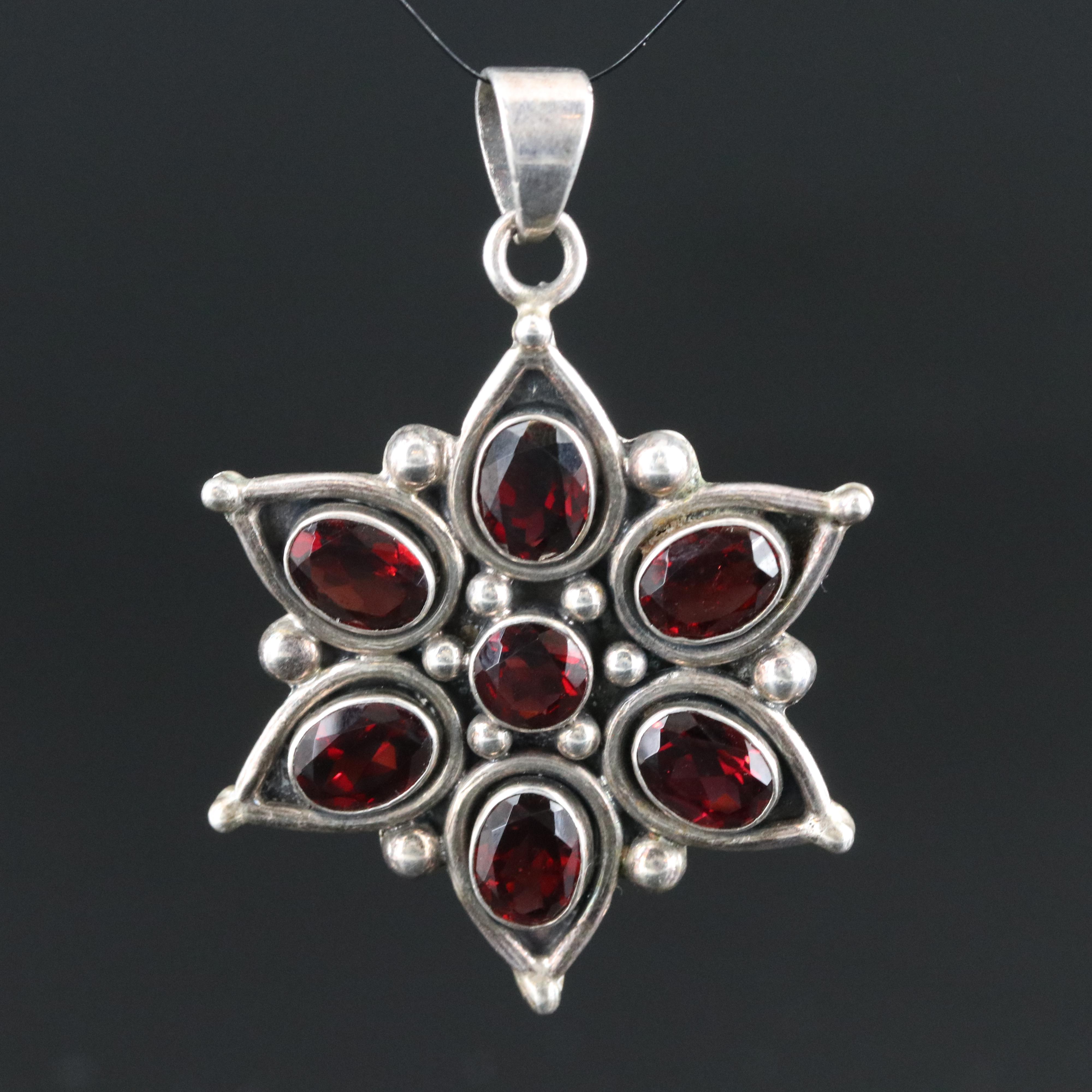 Sterling Garnet Star Pendant