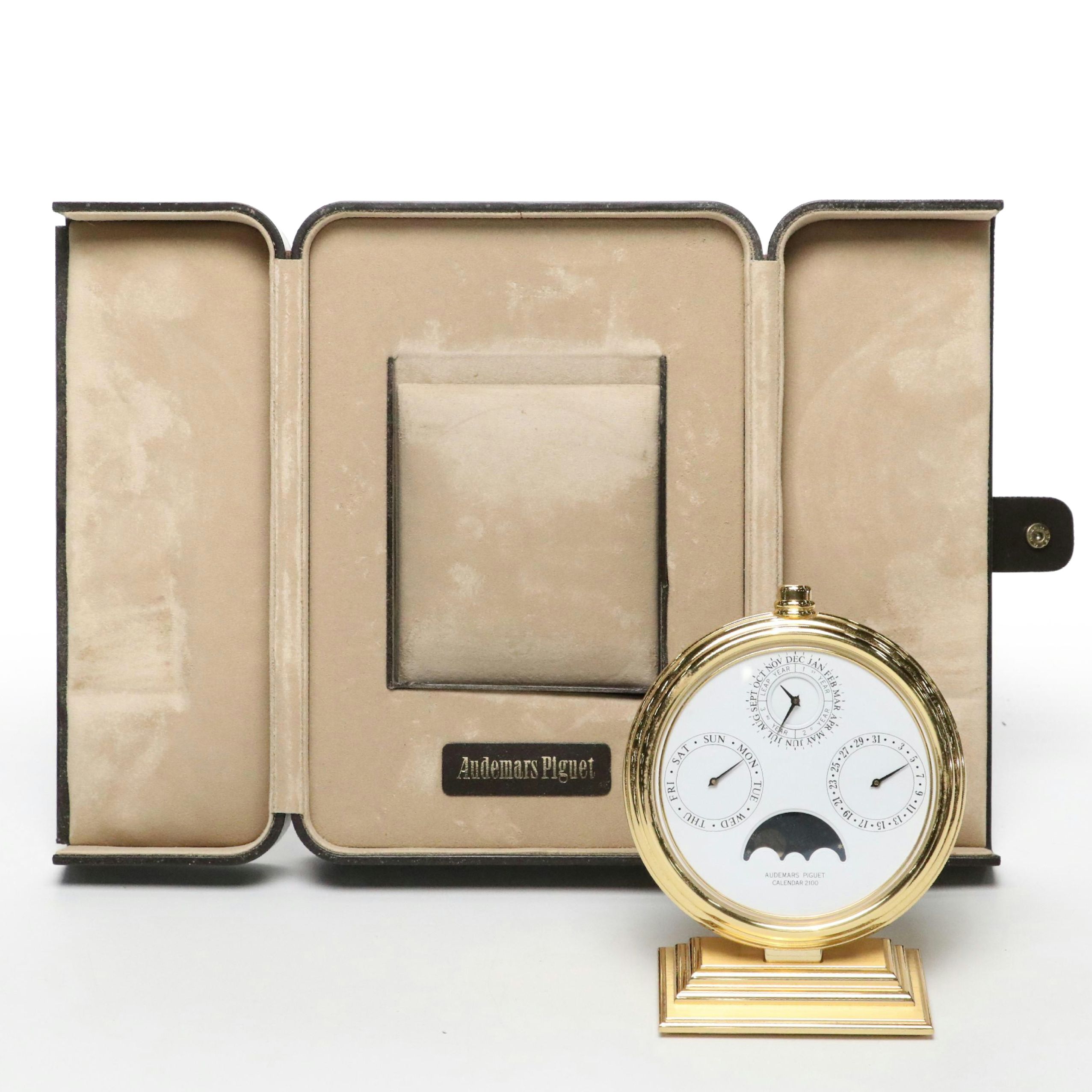 Audemars Piguet Brass Perpetual Desk Calendar with Leather Travel Case