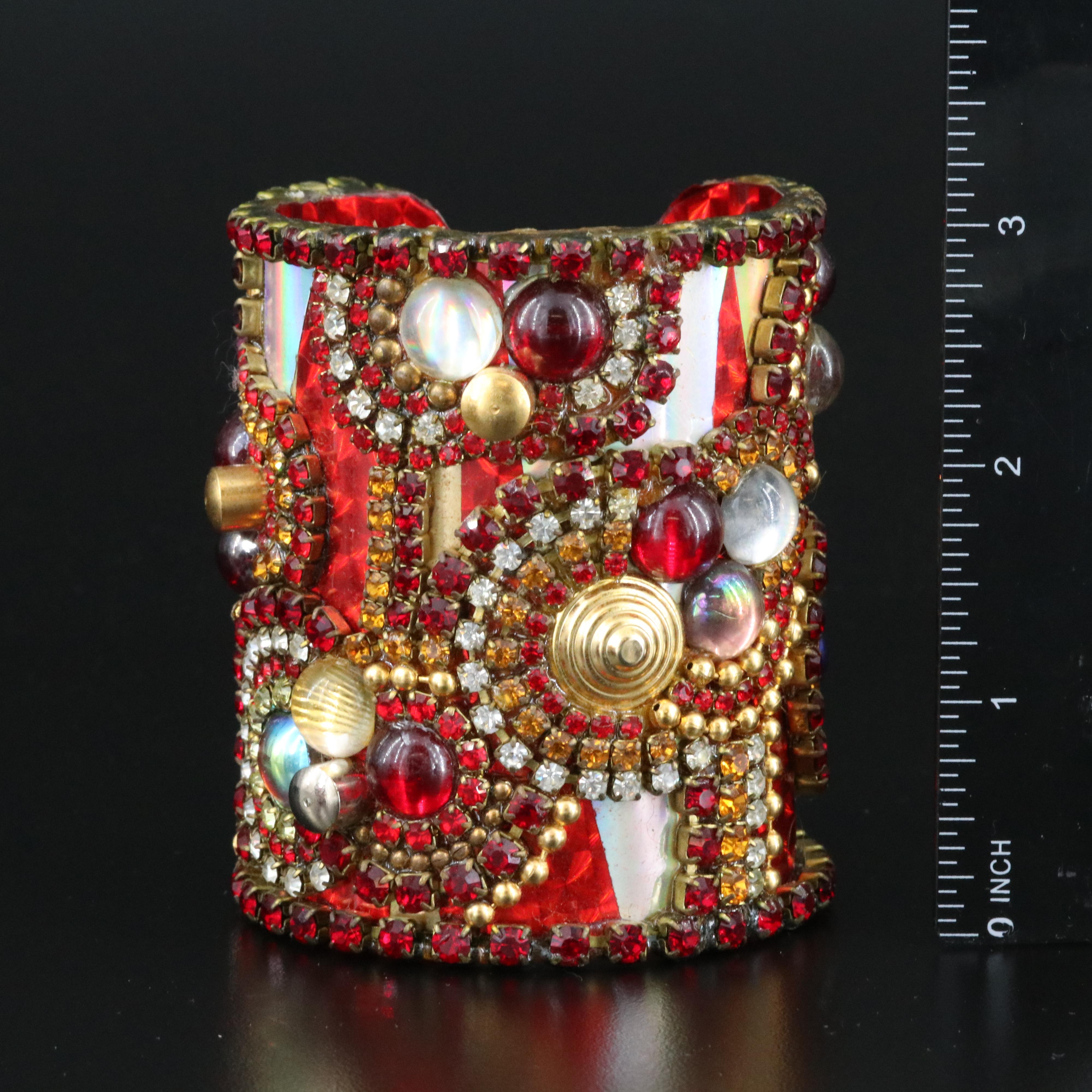 Rhinestone, Glass and Magnesite Assemblage Cuffs