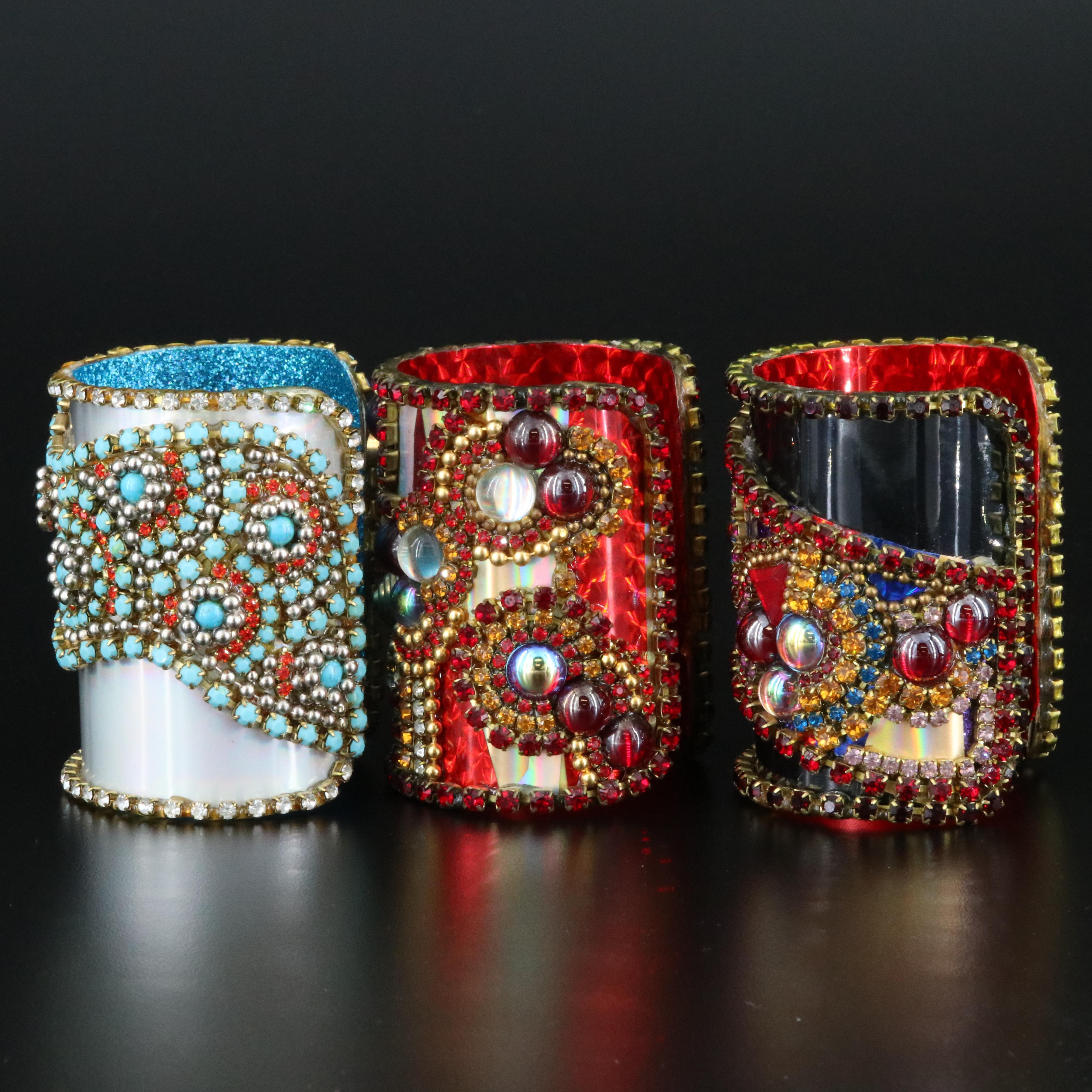 Rhinestone, Glass and Magnesite Assemblage Cuffs