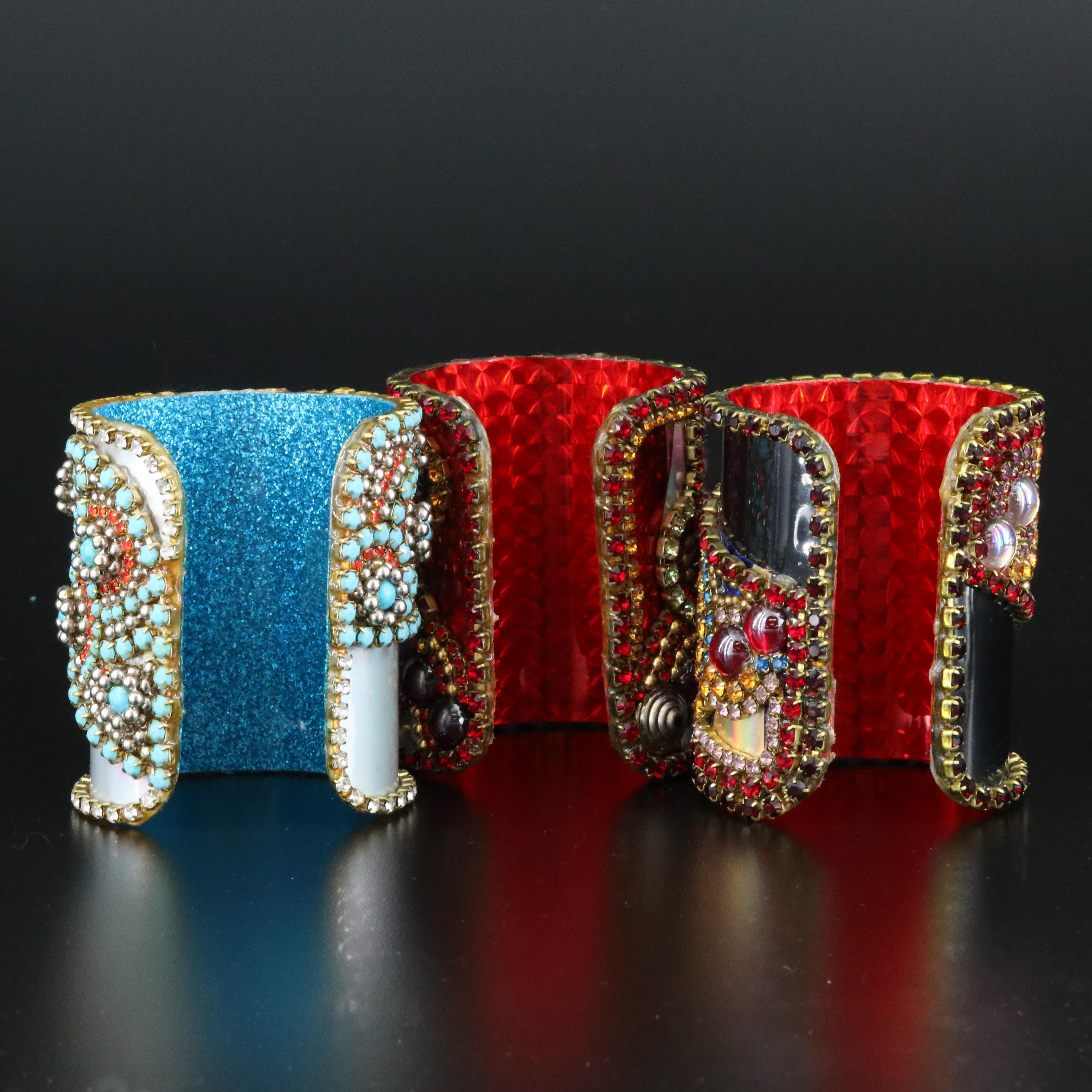 Rhinestone, Glass and Magnesite Assemblage Cuffs