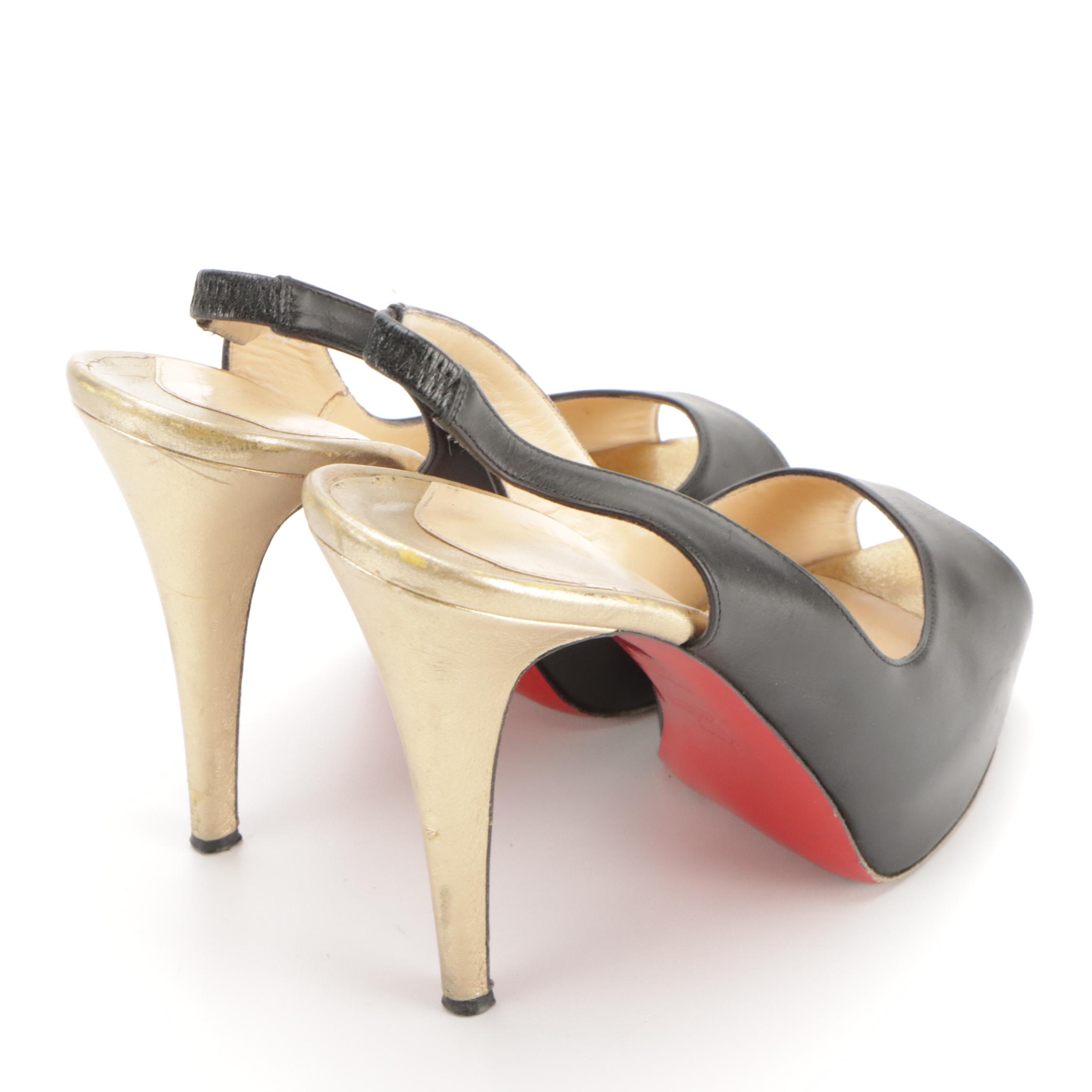Christian Louboutin Platform Peep Toe 125 Slingback Pumps with Box
