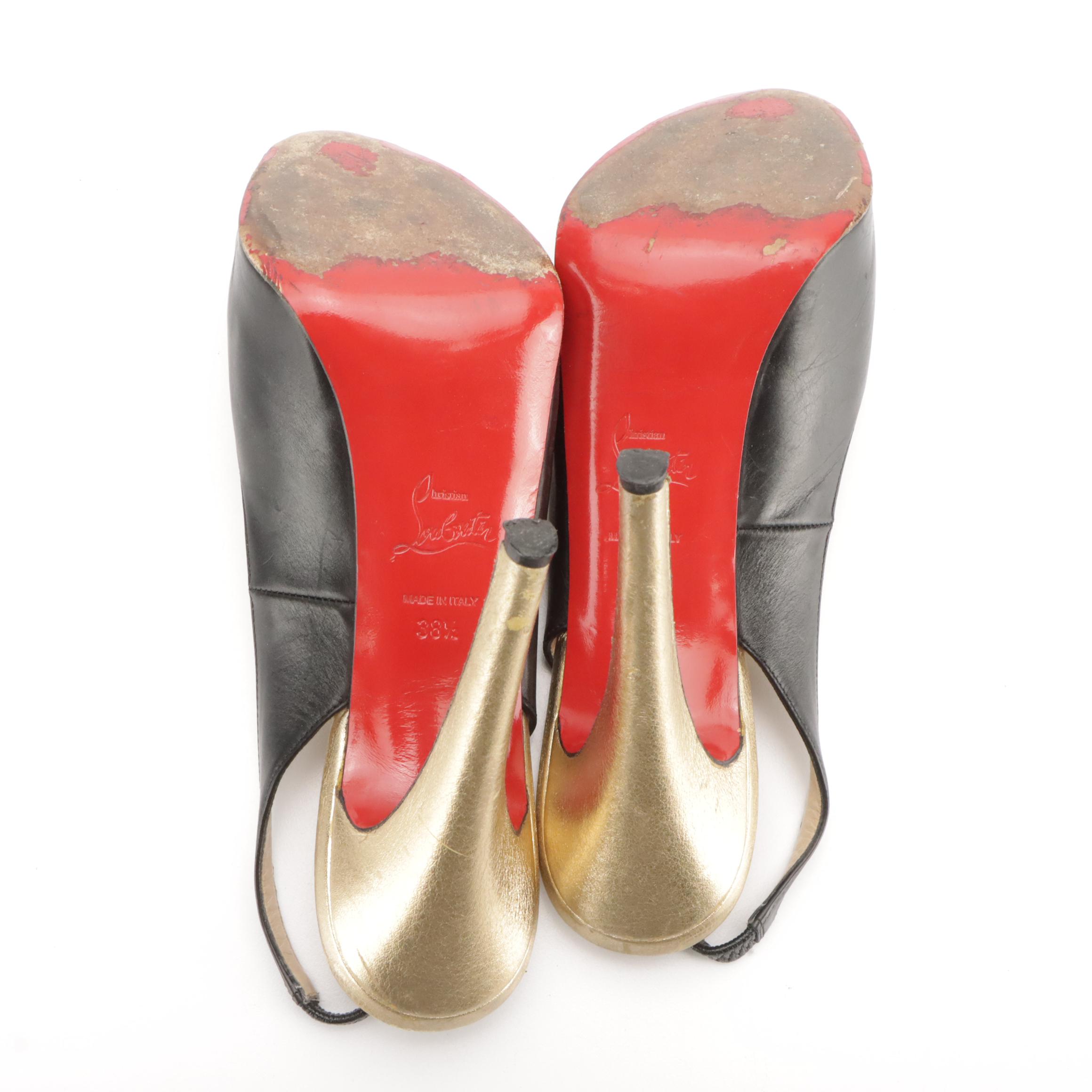 Christian Louboutin Platform Peep Toe 125 Slingback Pumps with Box