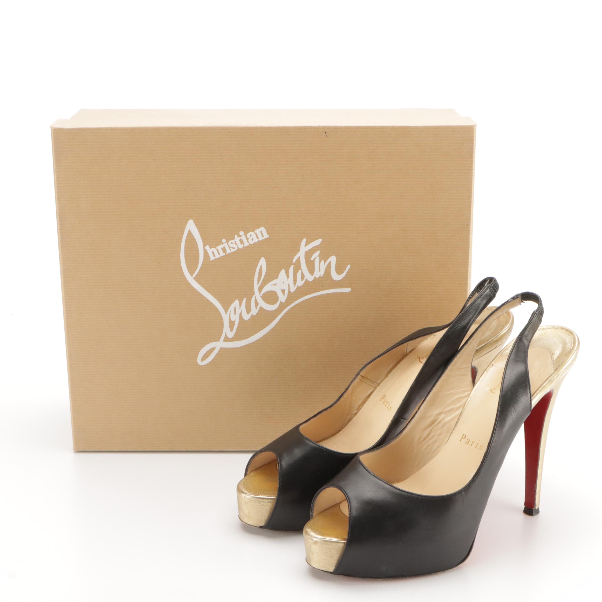 Christian Louboutin Platform Peep Toe 125 Slingback Pumps with Box