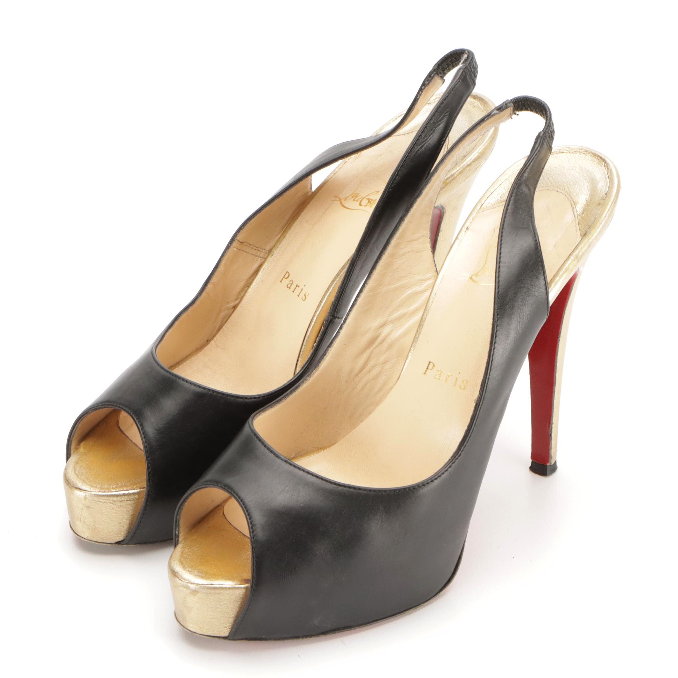 Christian Louboutin Platform Peep Toe 125 Slingback Pumps with Box
