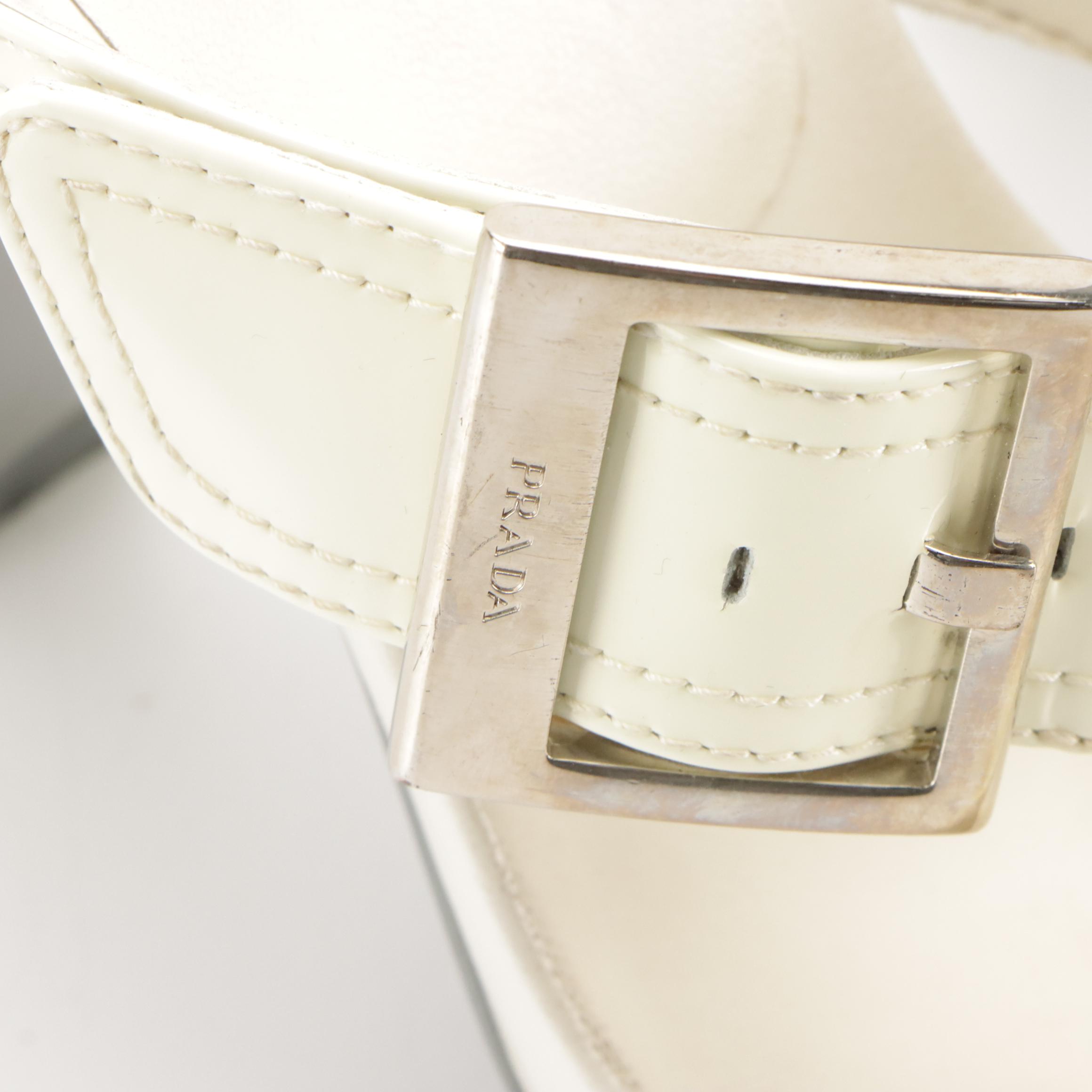 Prada Sport Criss Cross Buckle Strap Dress Sandals in Patent Leather with Box