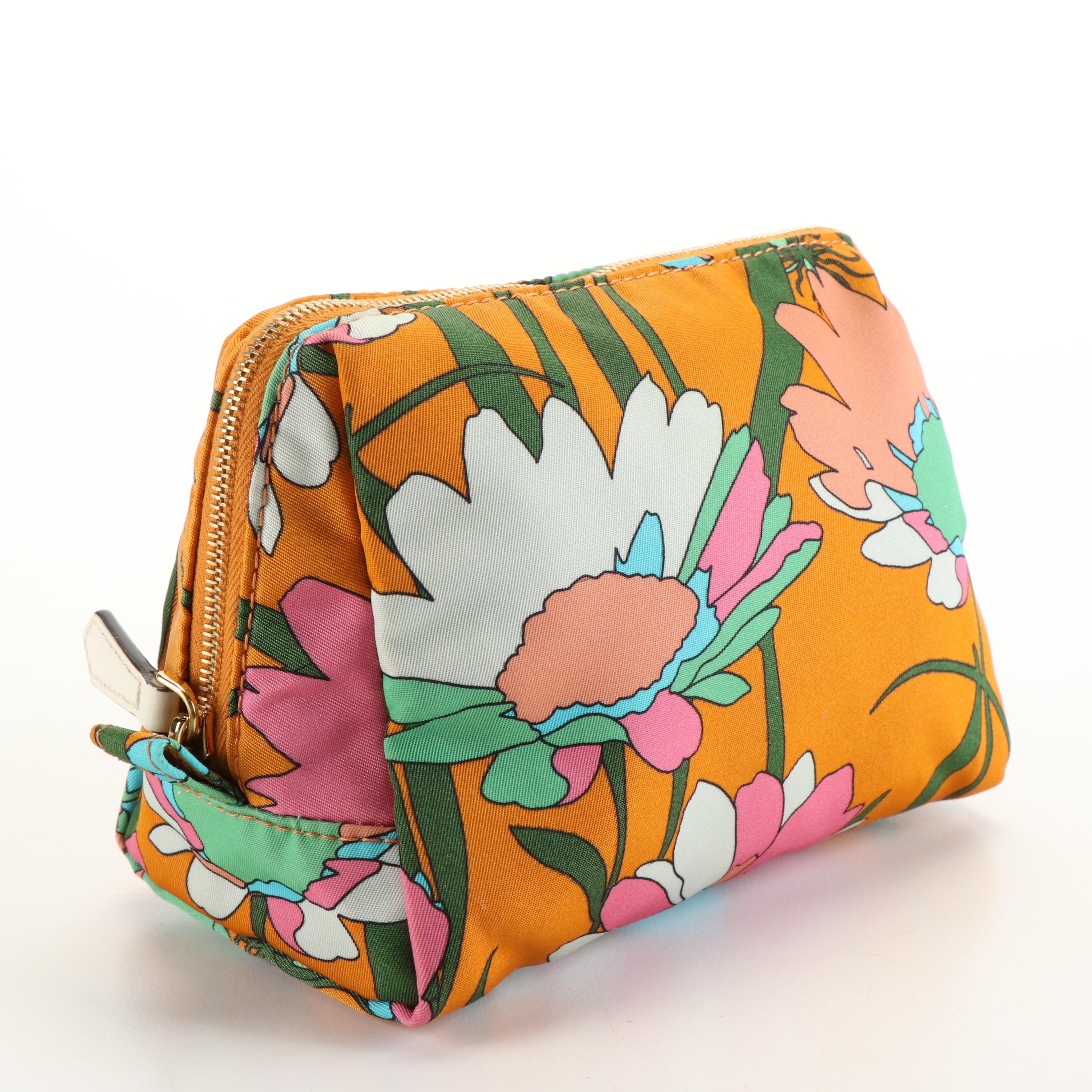 Fendi Caramel Multi Colored Floral Cosmetic Bag