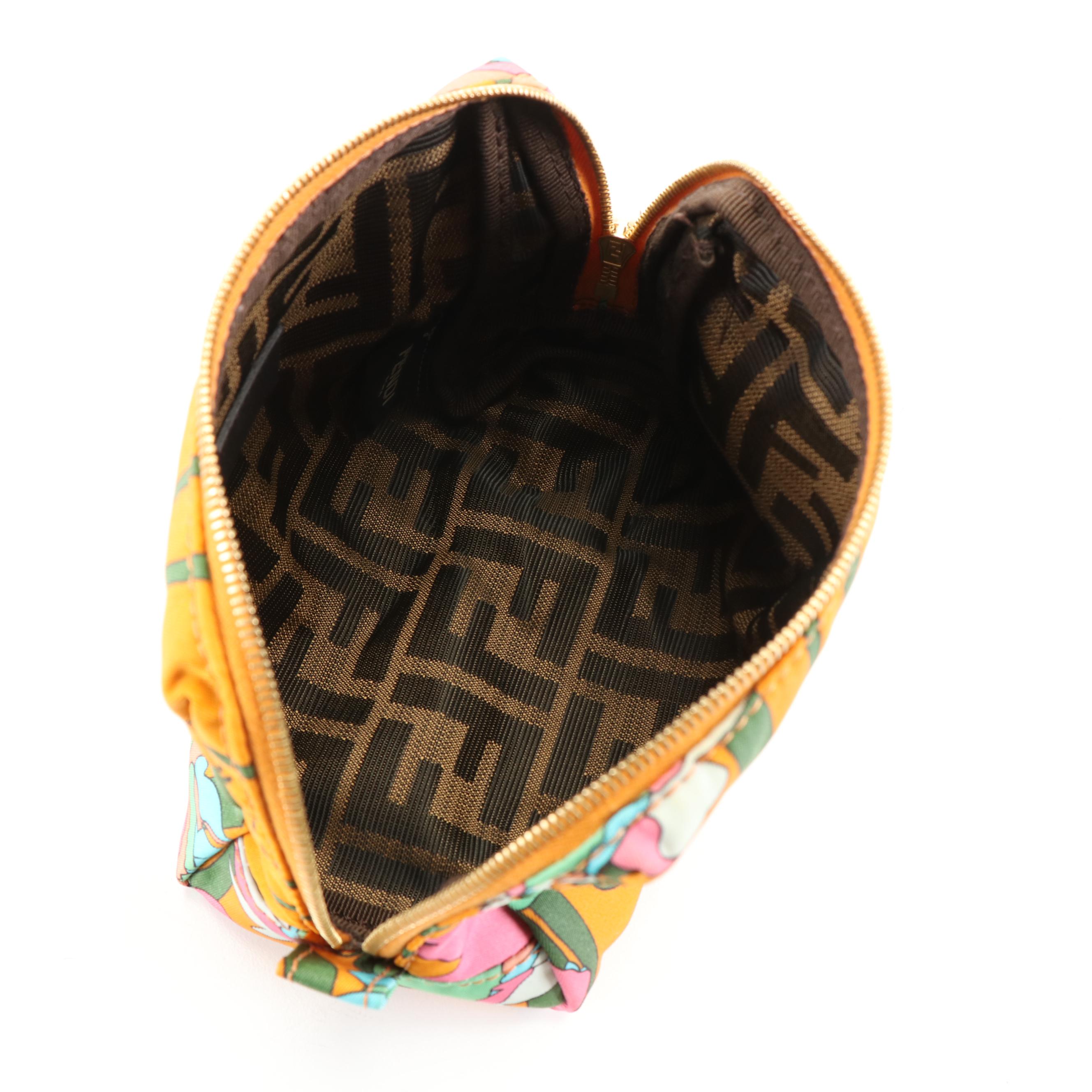 Fendi Caramel Multi Colored Floral Cosmetic Bag