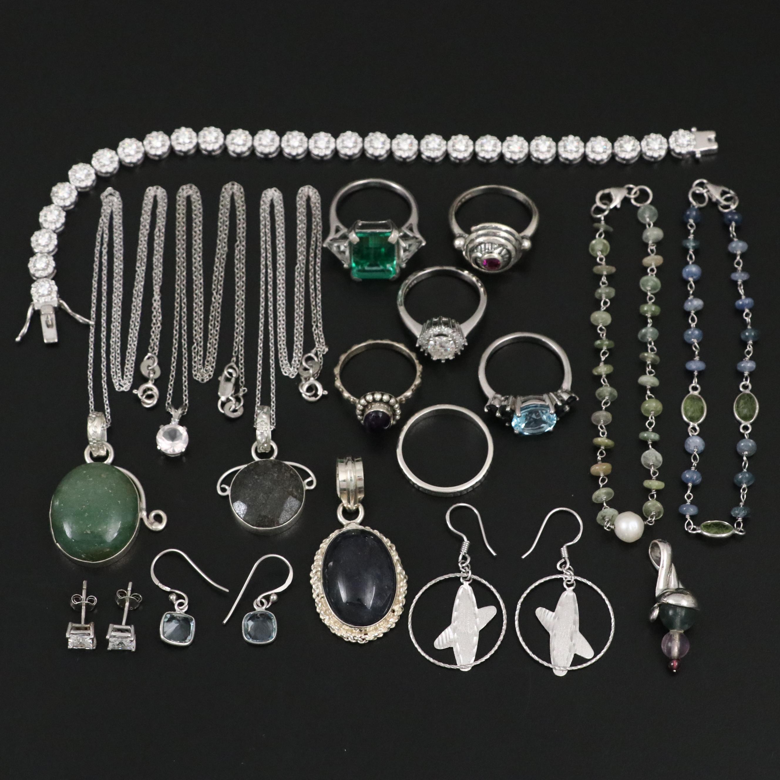 17 Assorted Sterling Silver Bracelets, Earrings, Necklaces, Pendants, and Rings