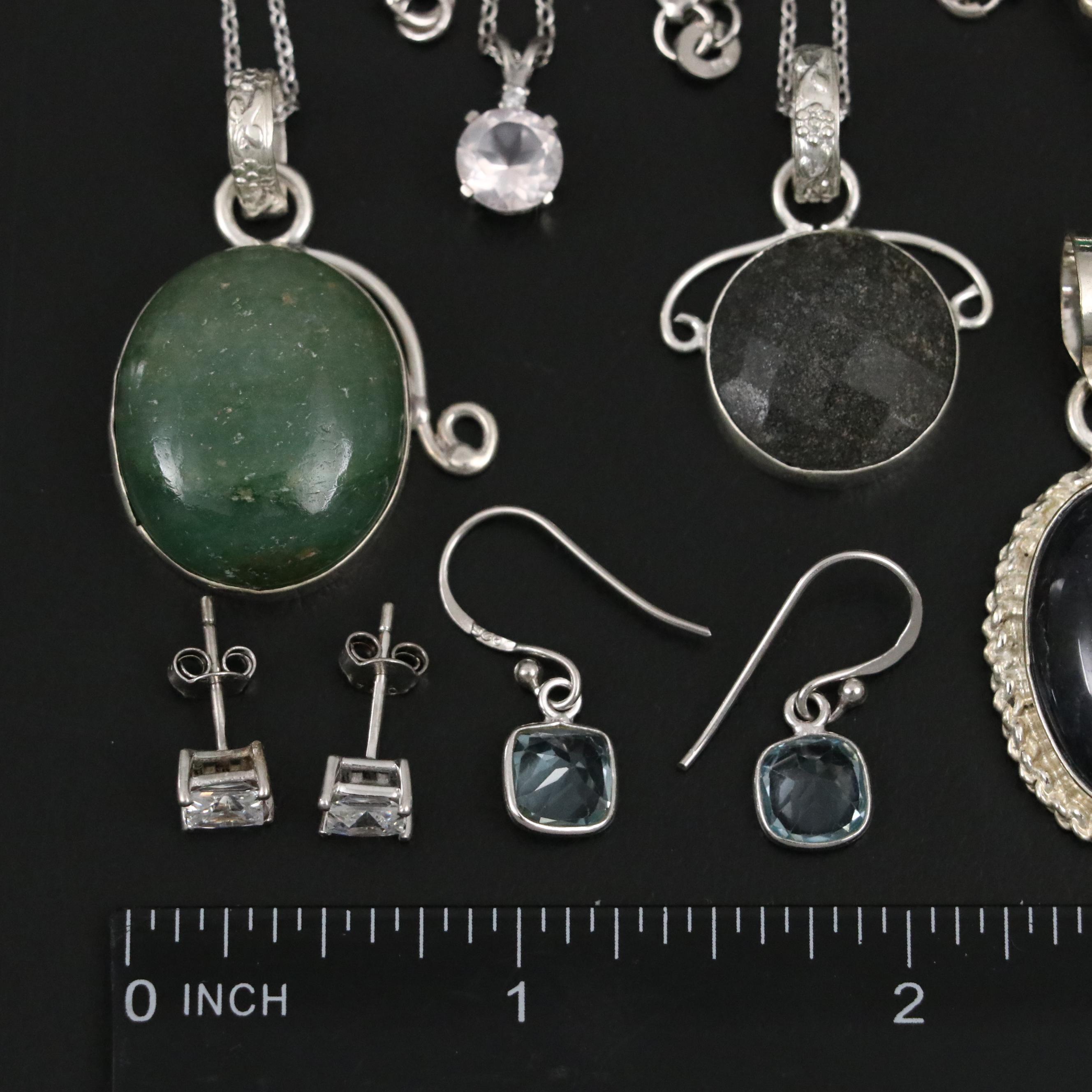 17 Assorted Sterling Silver Bracelets, Earrings, Necklaces, Pendants, and Rings