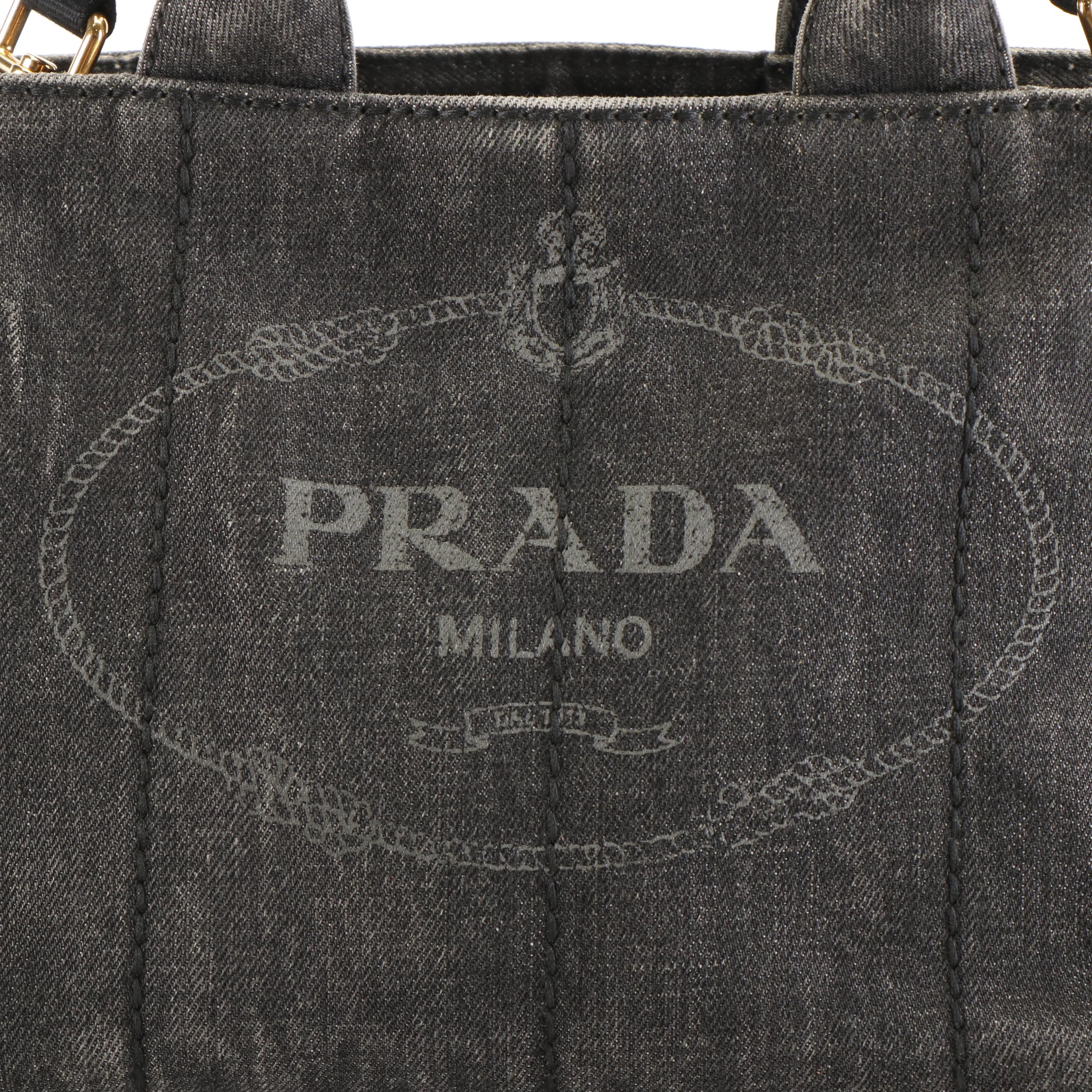 Prada Canapa Logo Tote Bag in Blue Denim