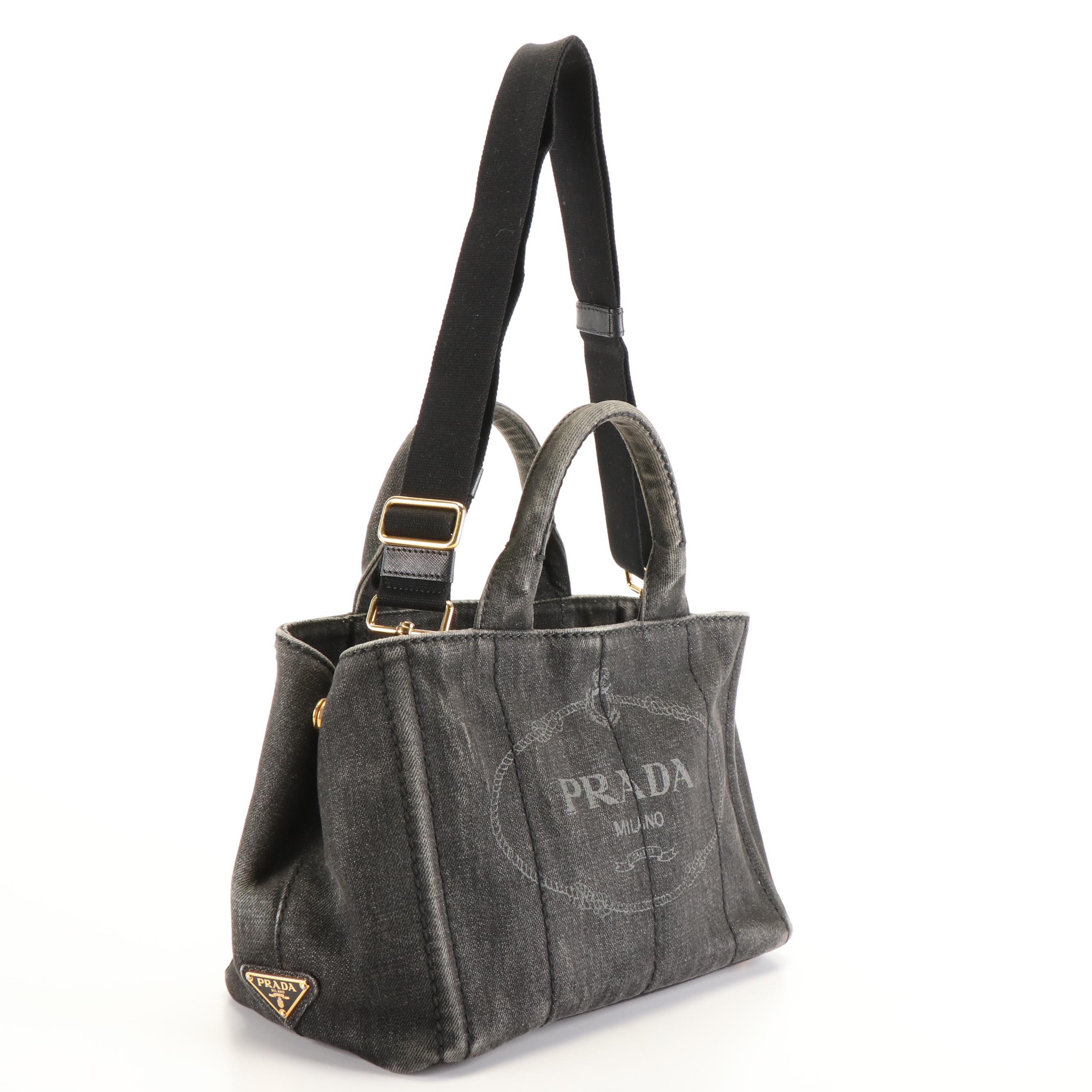 Prada Canapa Logo Tote Bag in Blue Denim