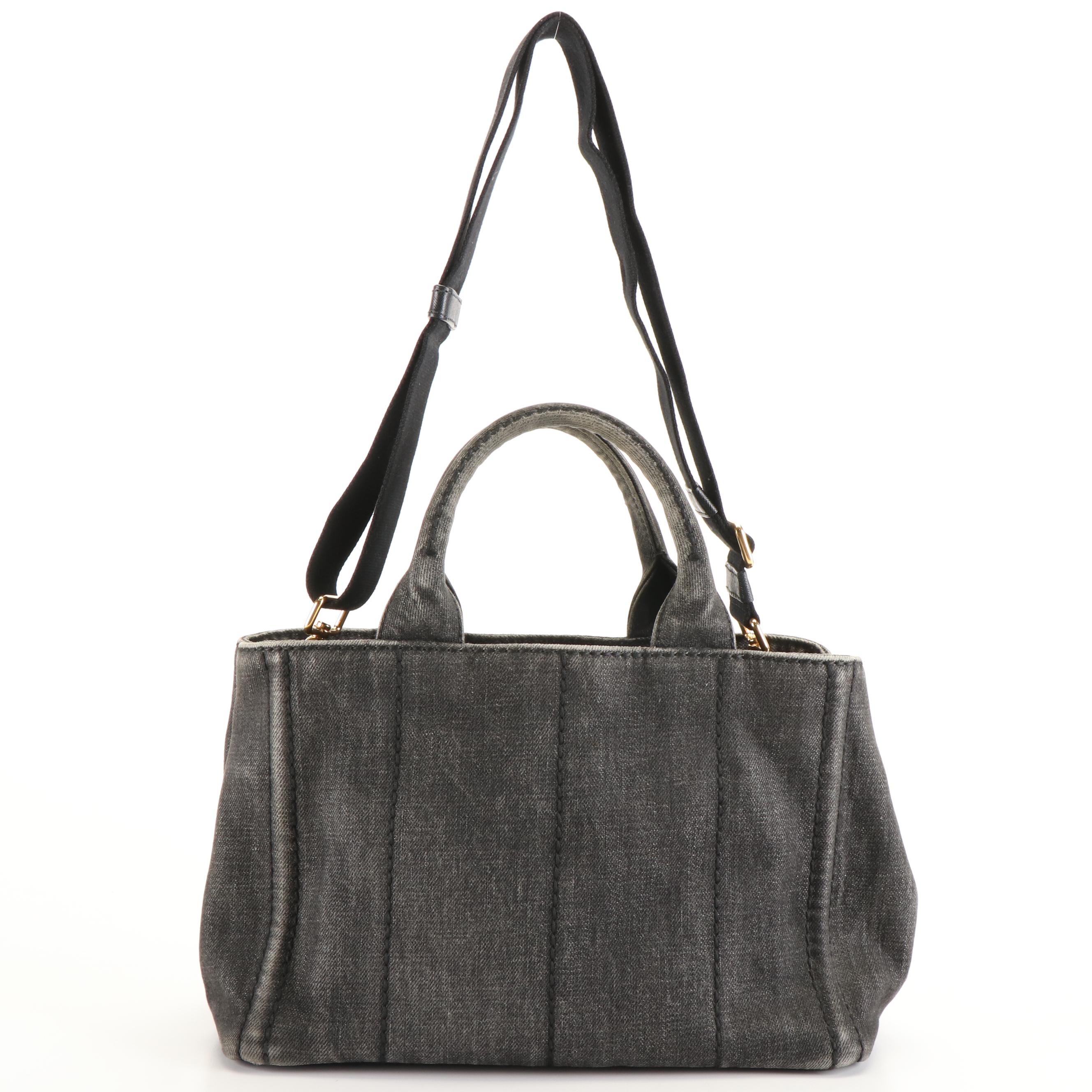 Prada Canapa Logo Tote Bag in Blue Denim
