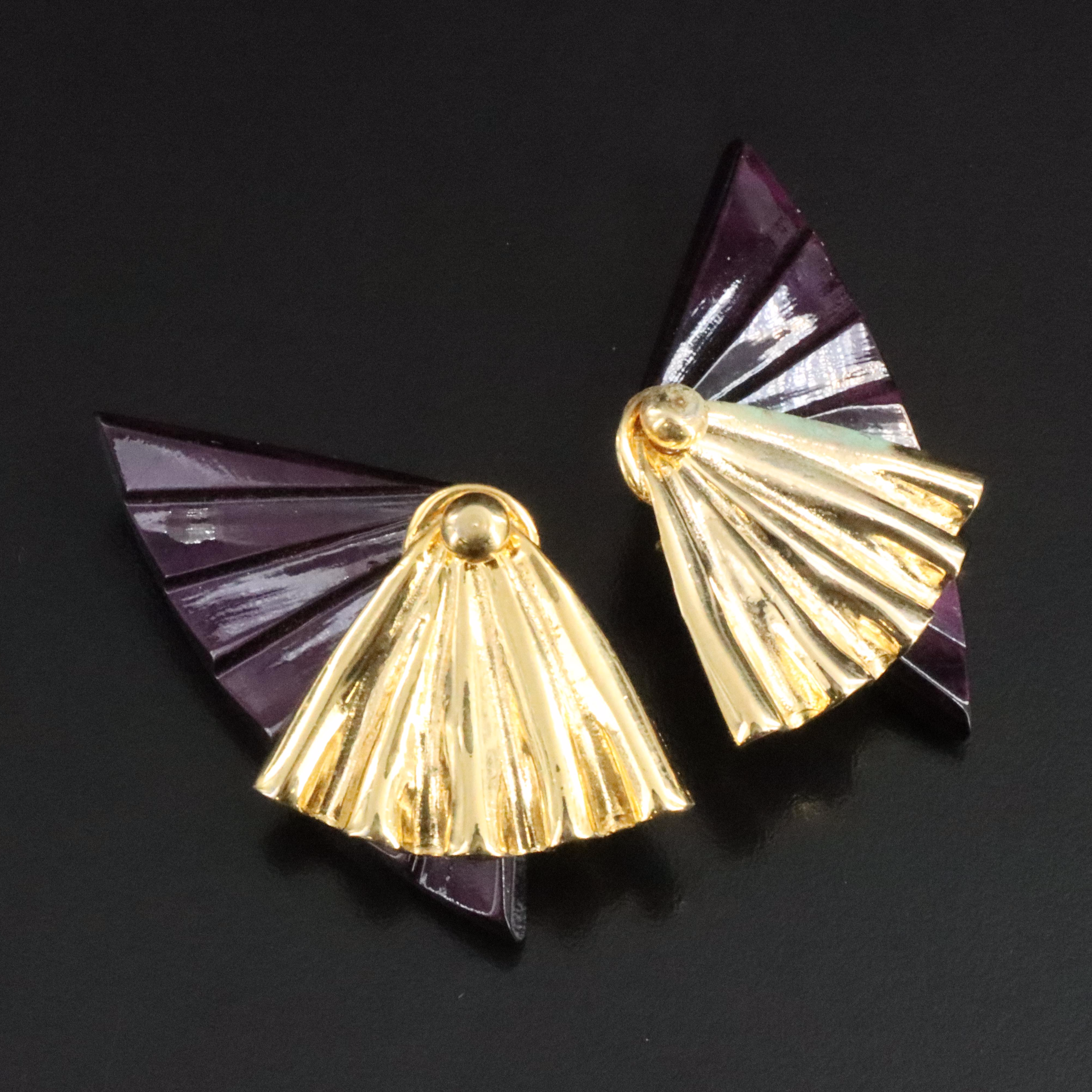 Horn, Glass and Plastic Button, Fan and Drop Earrings