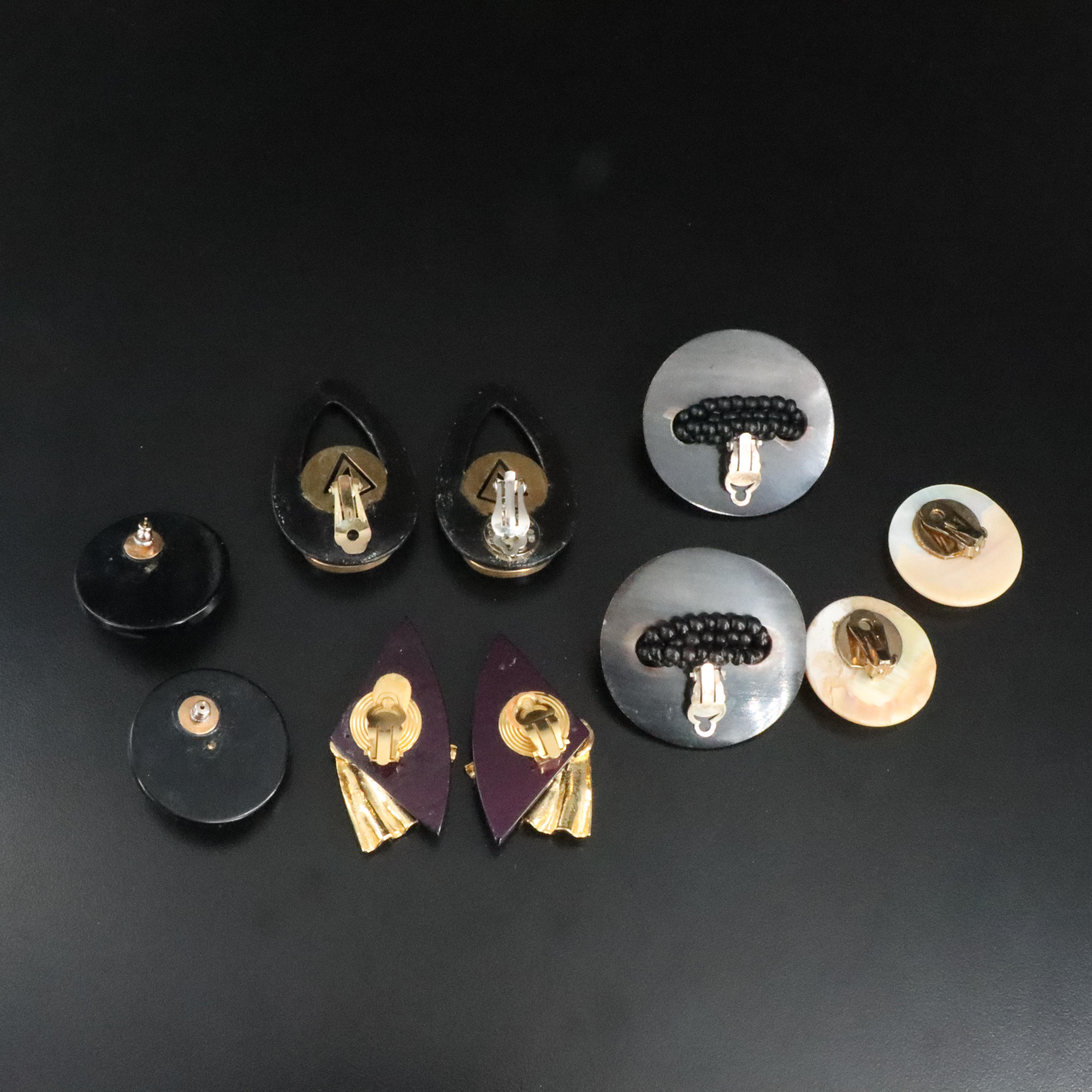 Horn, Glass and Plastic Button, Fan and Drop Earrings