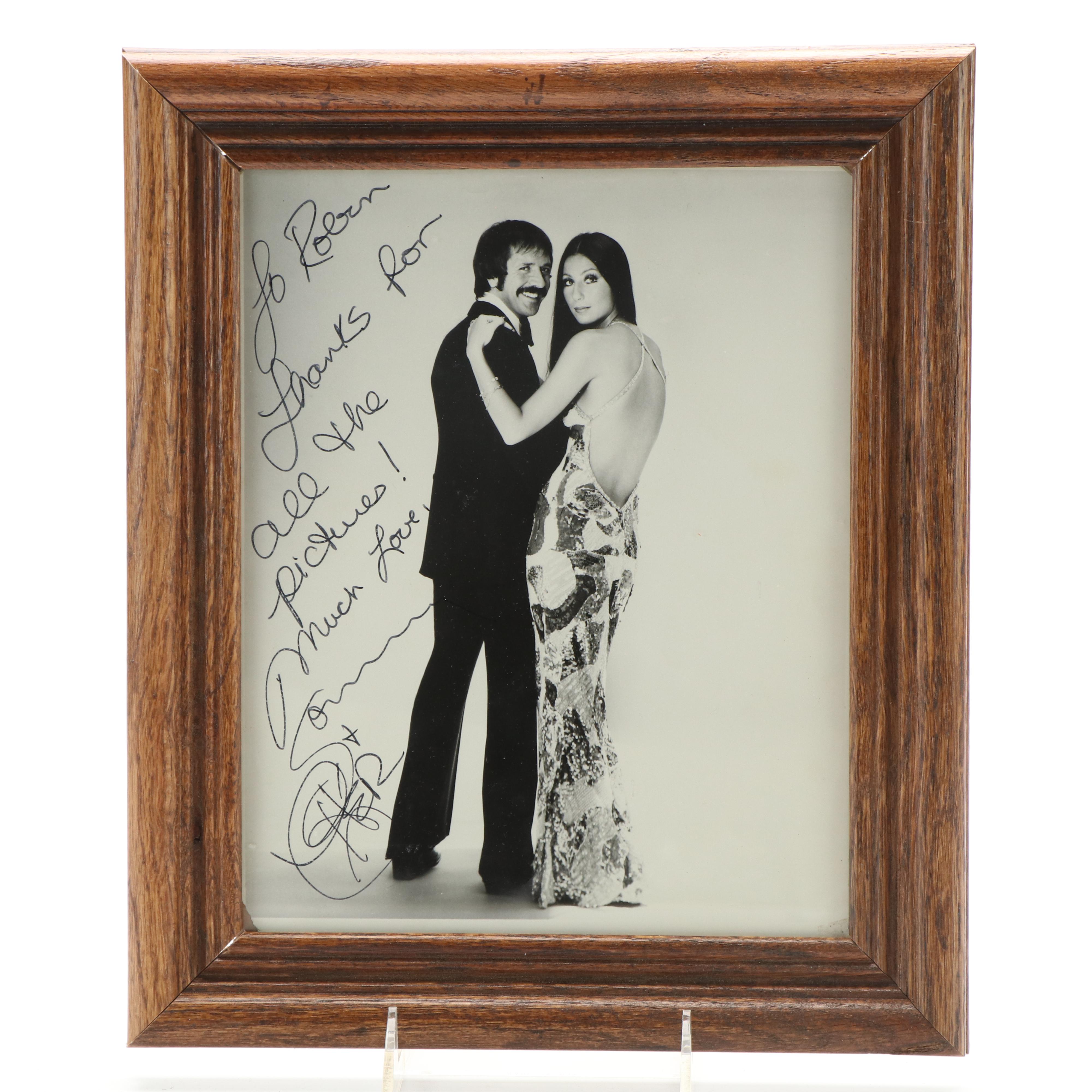 Sonny Bono and Cher Signed Framed Print, Late 20th Century