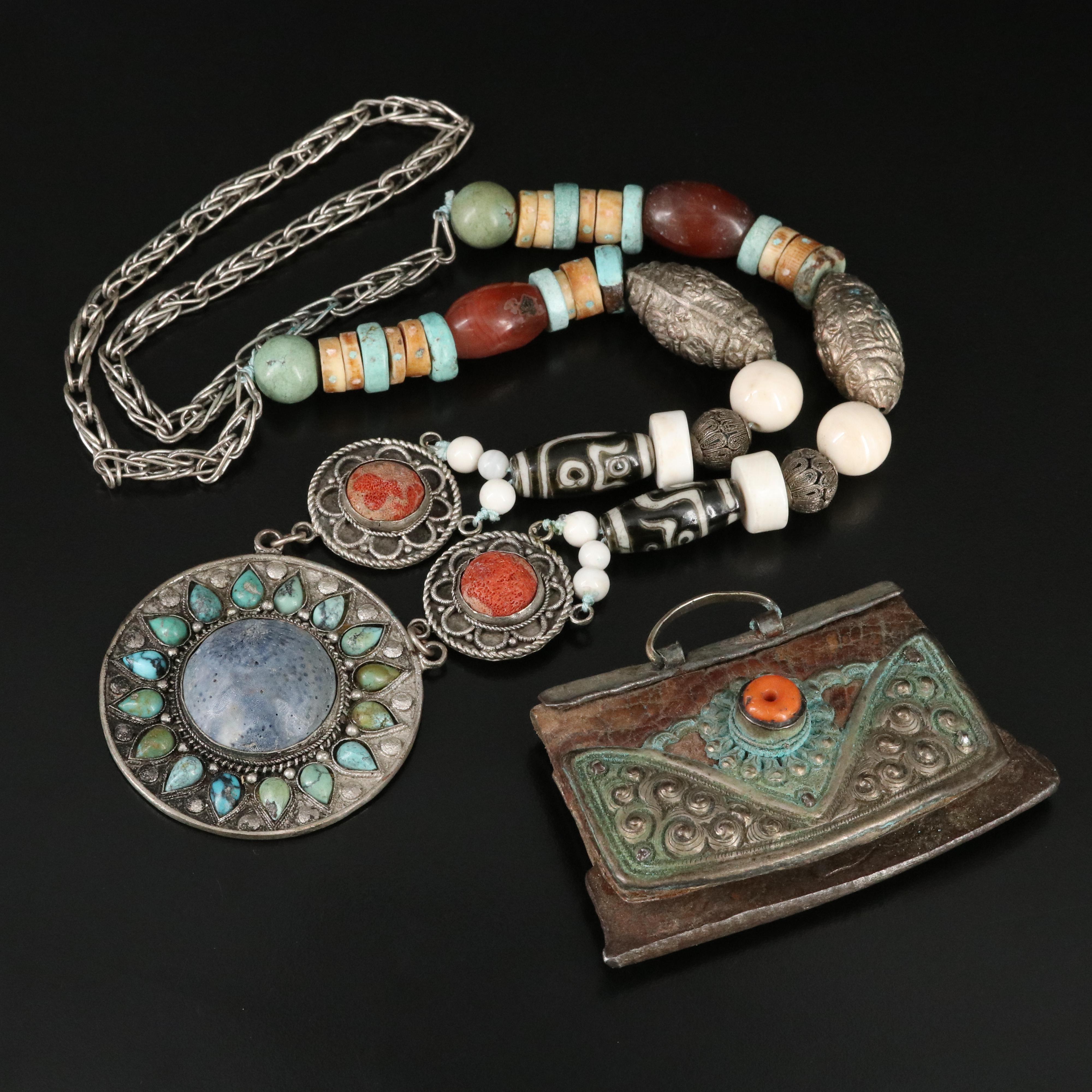 Turquoise and Coral Featured in Necklace and Coin Purse Selection