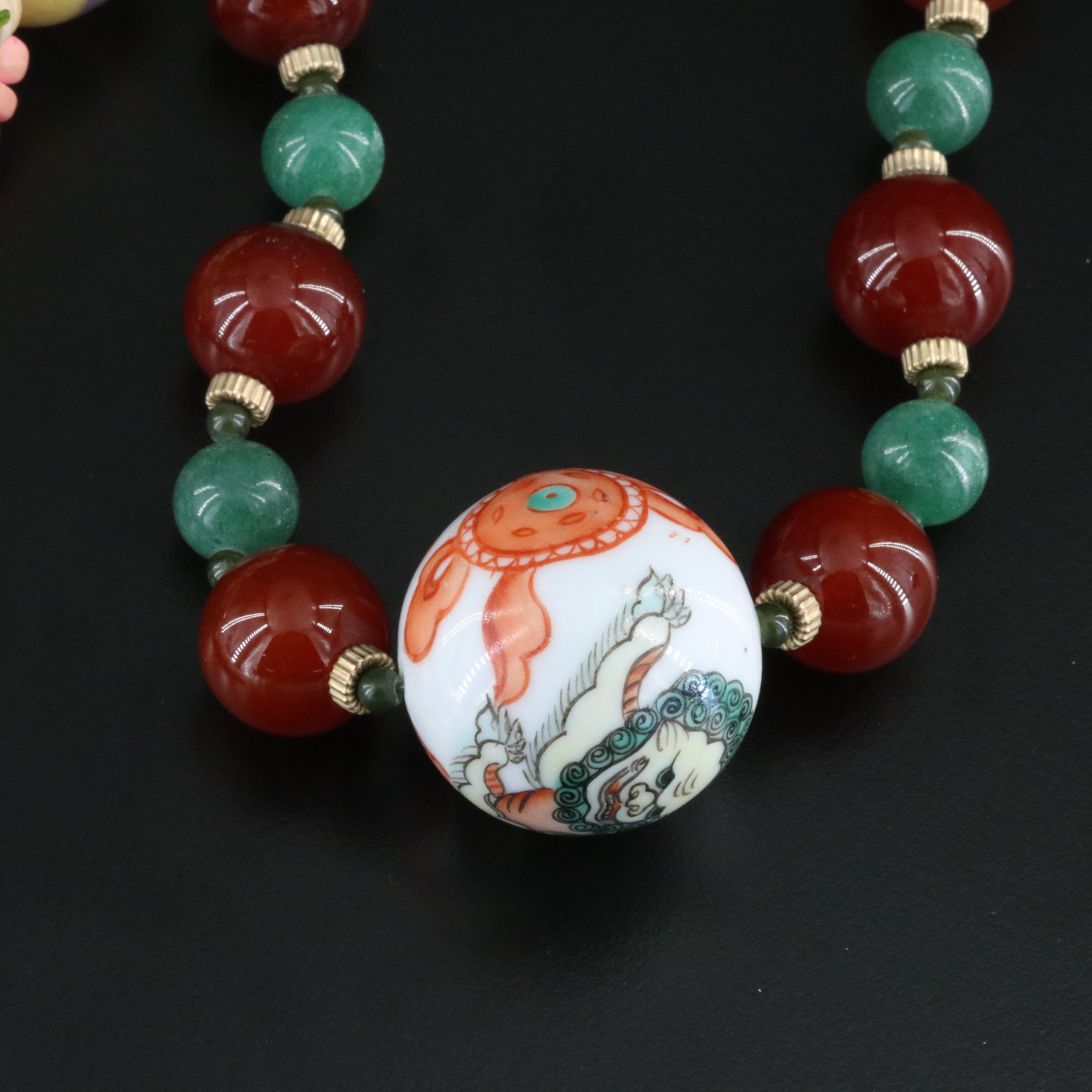 Ceramic Pendant Necklaces Including Aventurine and Carnelian