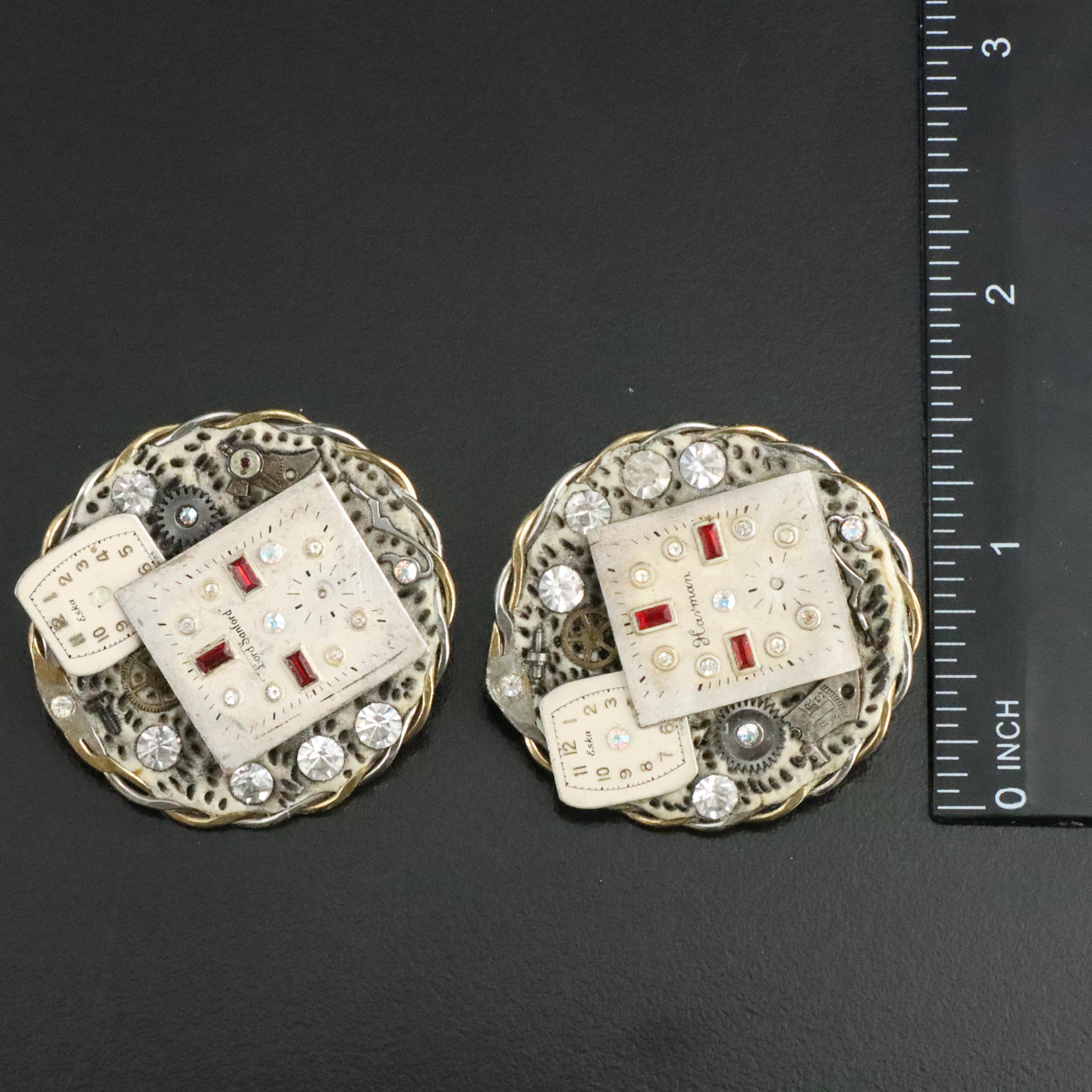 Glass Crystal, Mother-of-Pearl and Rhinestone Clip Earrings