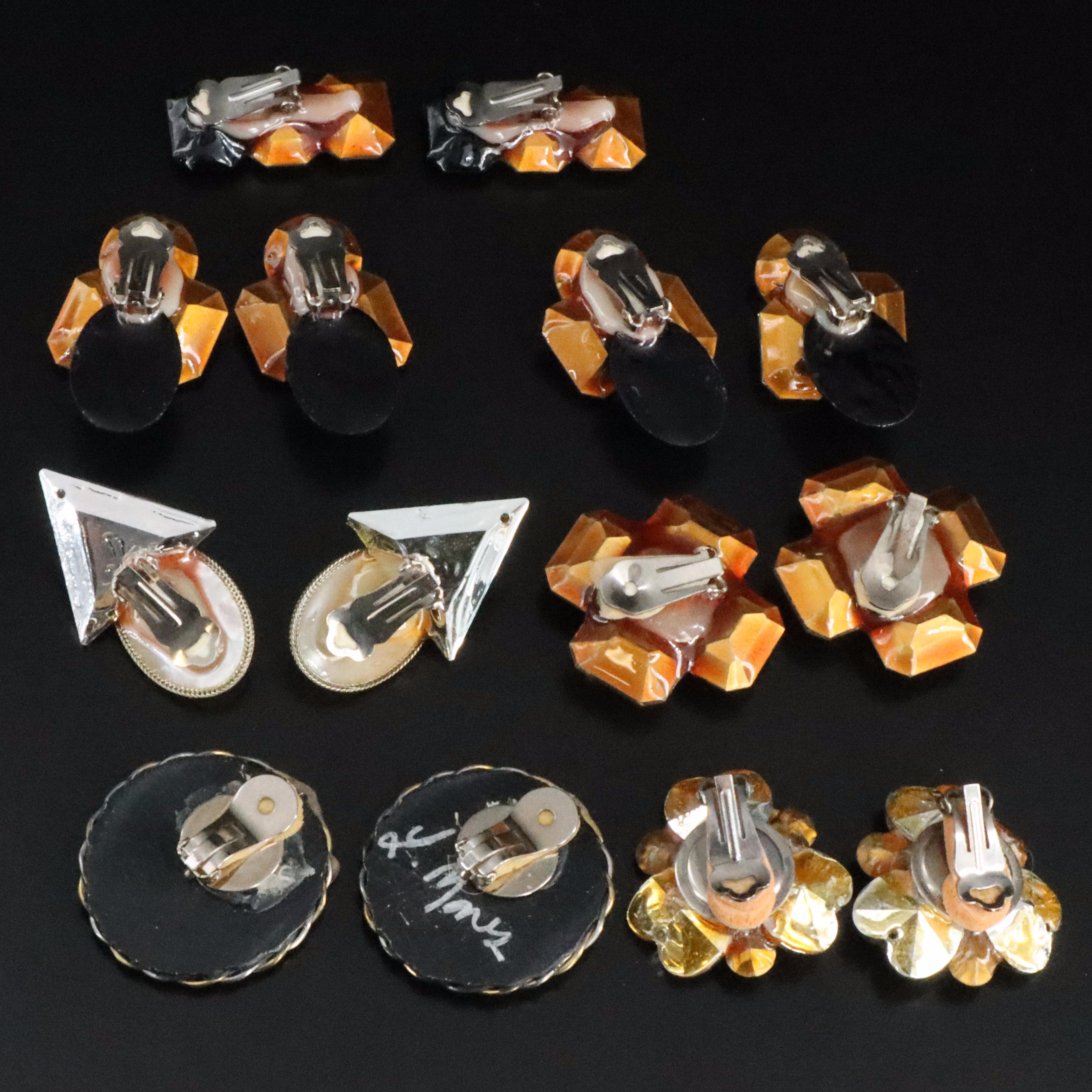 Glass Crystal, Mother-of-Pearl and Rhinestone Clip Earrings