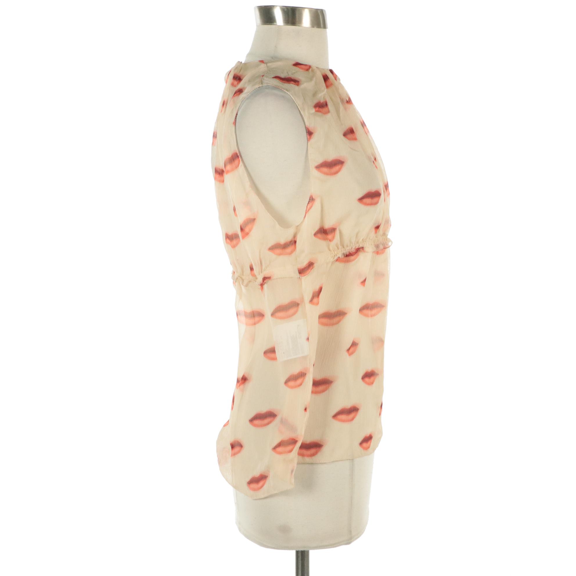 Prada Lip Print Silk Sleeveless Blouse from Neiman Marcus, New with Tag