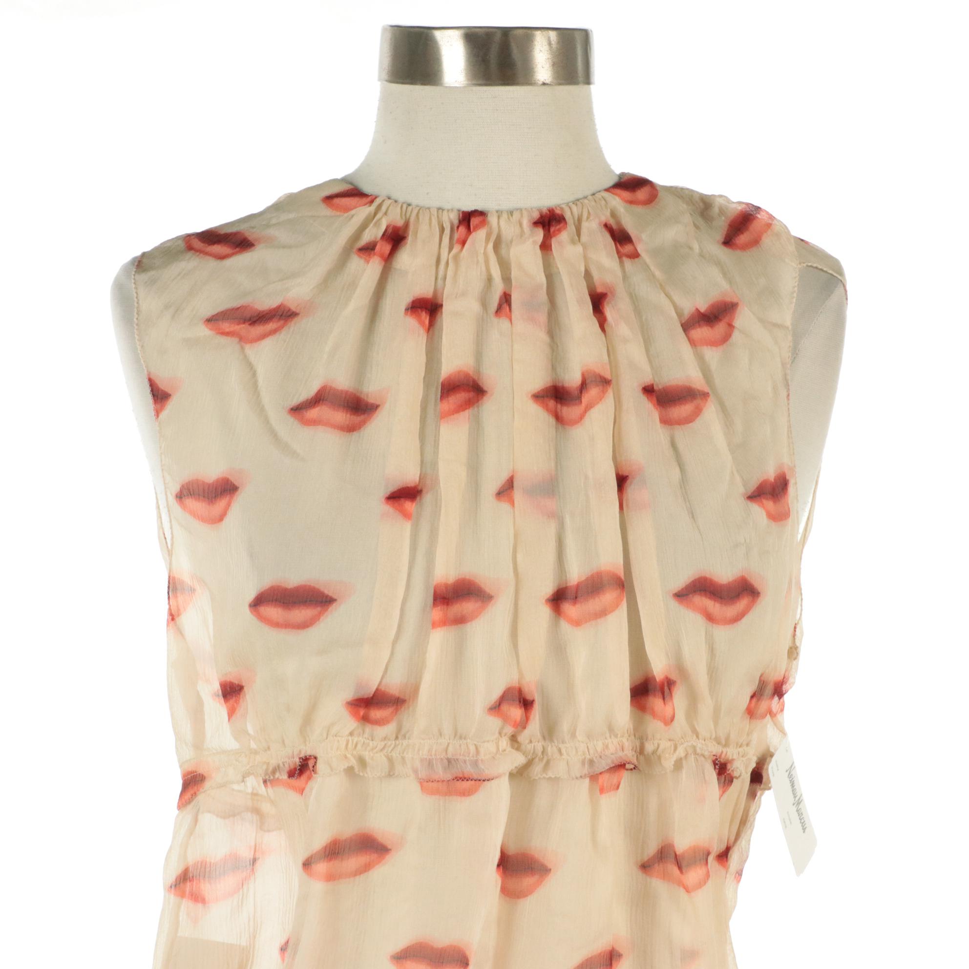 Prada Lip Print Silk Sleeveless Blouse from Neiman Marcus, New with Tag