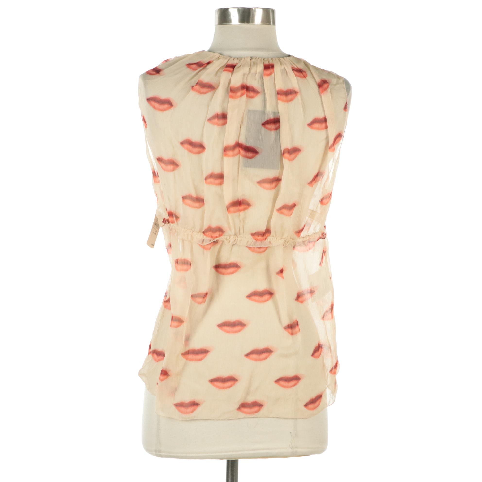 Prada Lip Print Silk Sleeveless Blouse from Neiman Marcus, New with Tag