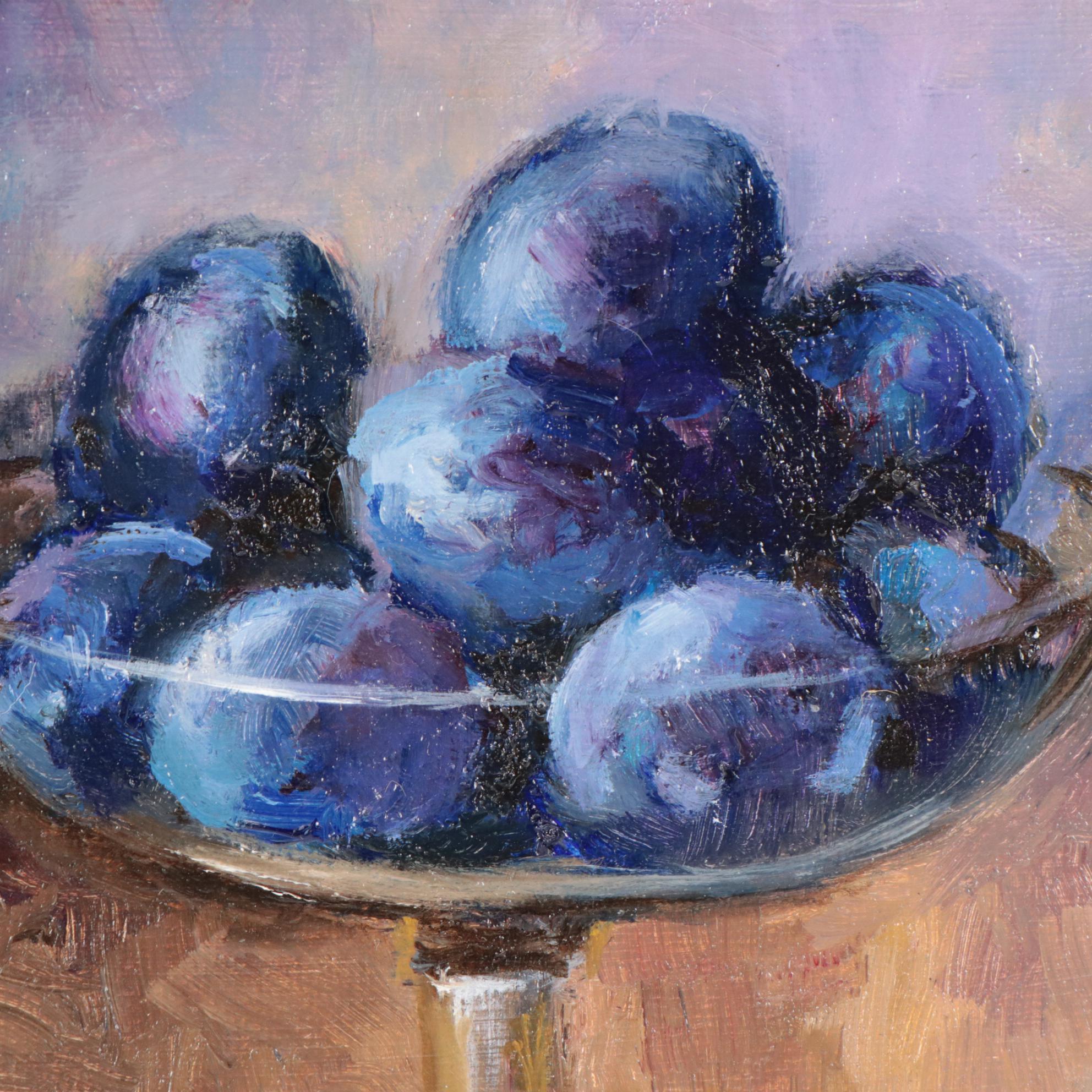 Nataliya Shlomenko Still Life Oil Painting "Plums," 21st Century