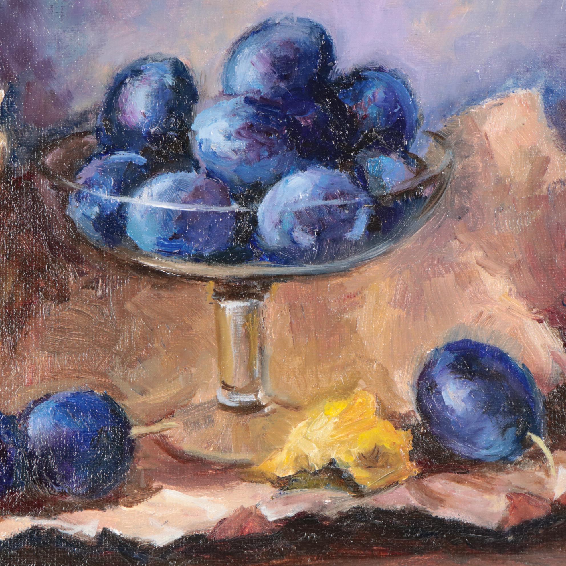 Nataliya Shlomenko Still Life Oil Painting "Plums," 21st Century