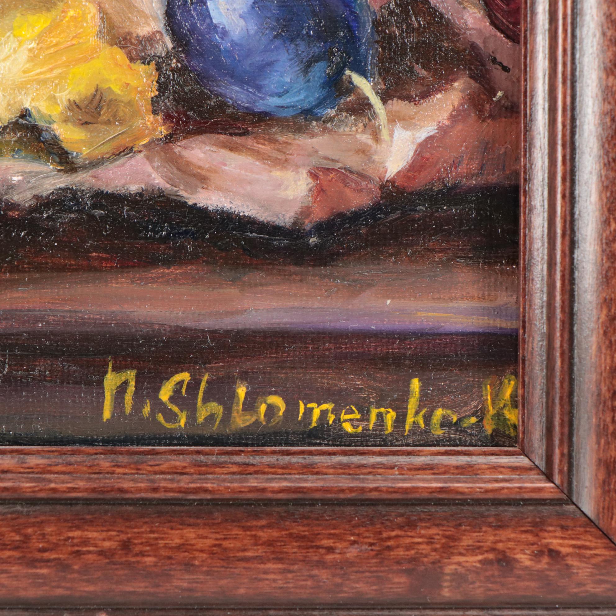 Nataliya Shlomenko Still Life Oil Painting "Plums," 21st Century