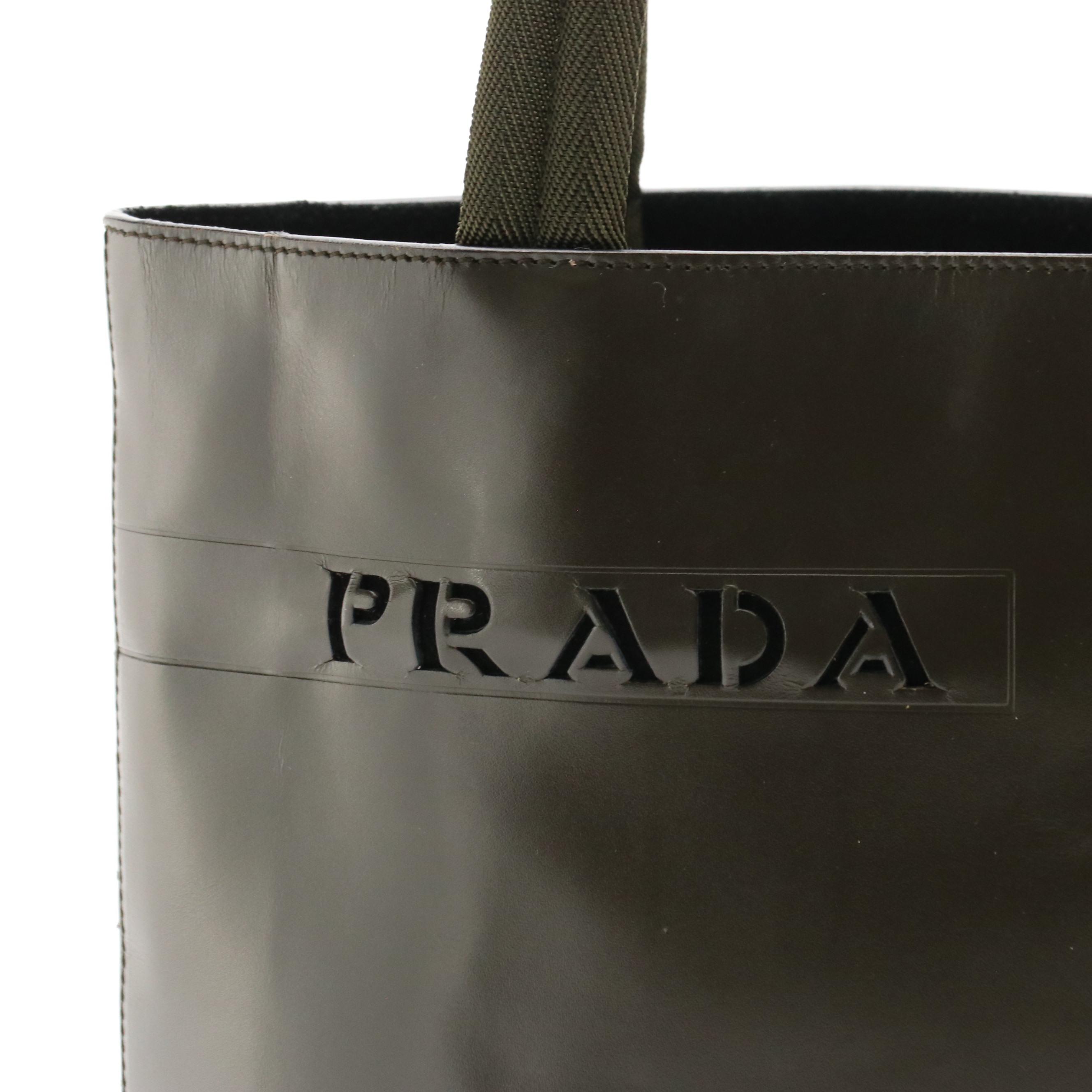 Prada Small Tote in Dark Green Leather with "Prada" Cut-Out