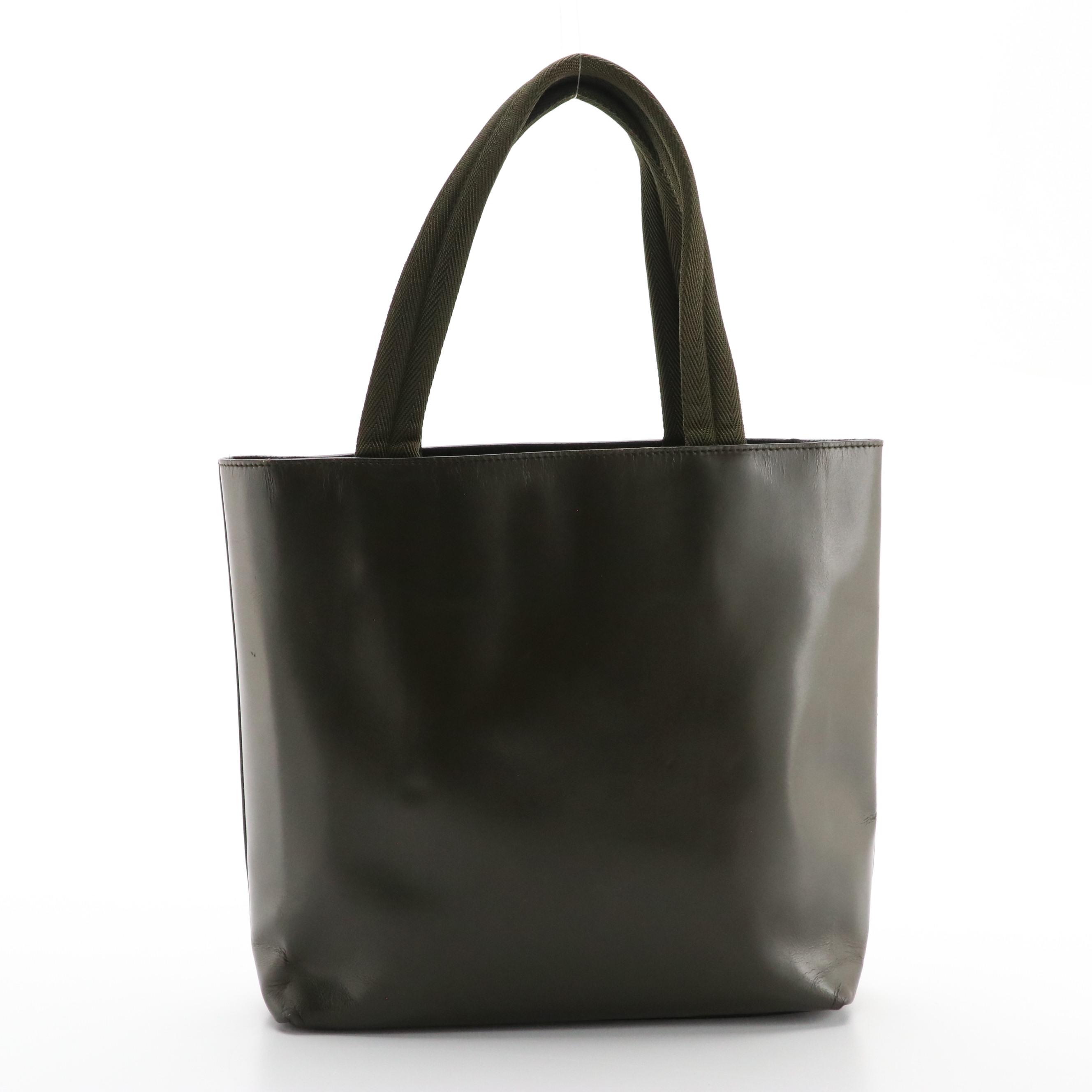 Prada Small Tote in Dark Green Leather with "Prada" Cut-Out