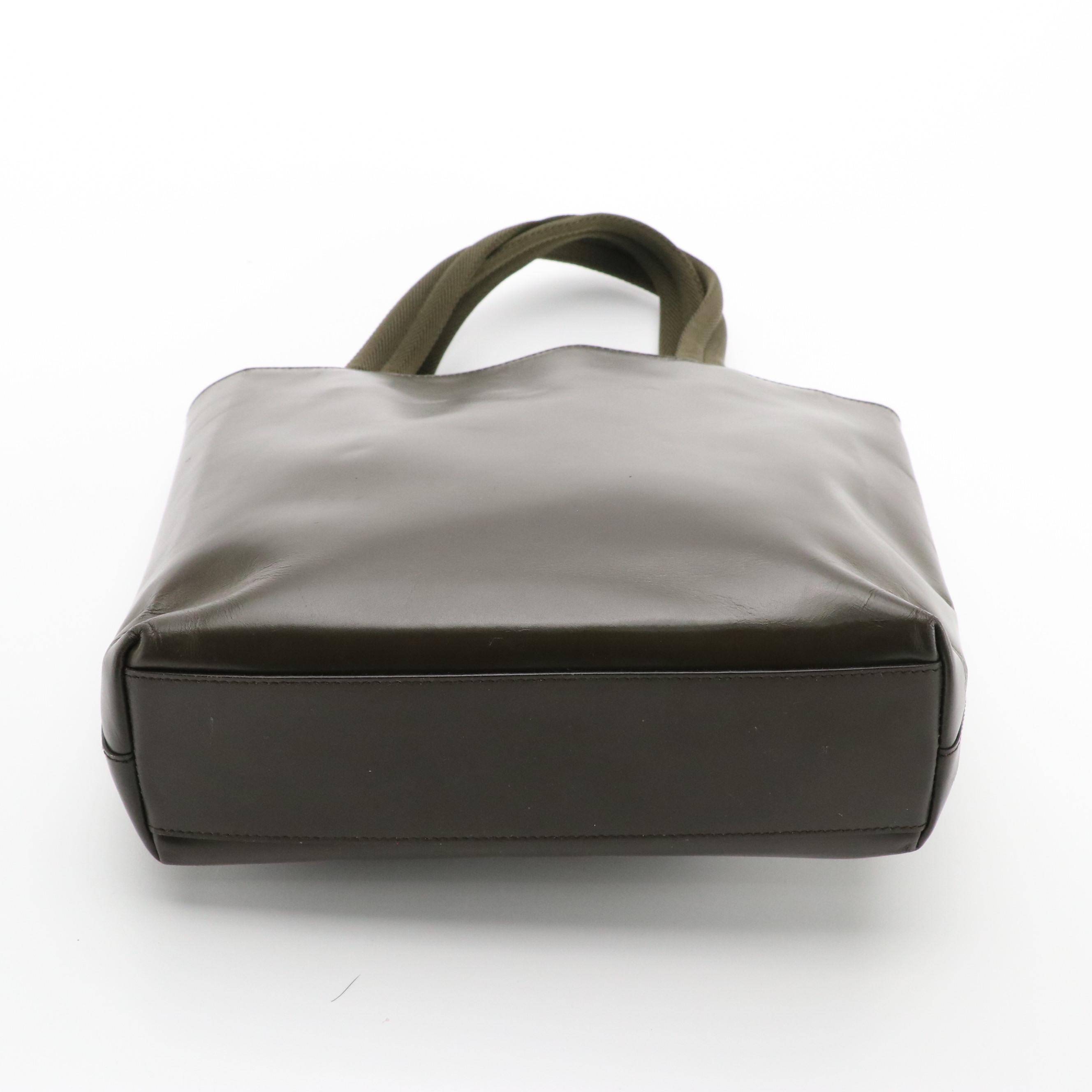 Prada Small Tote in Dark Green Leather with "Prada" Cut-Out