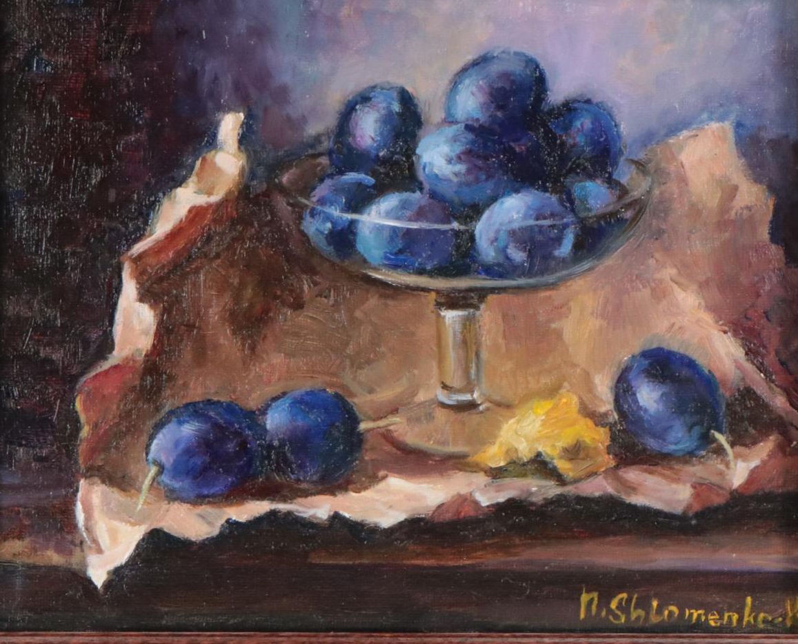 Nataliya Shlomenko Still Life Oil Painting "Plums," 21st Century