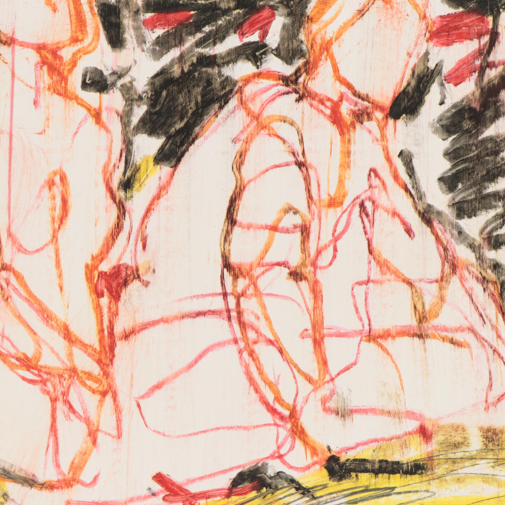 Jack Meanwell Figural Modern Oil Pastel Drawing, Late 20th Century