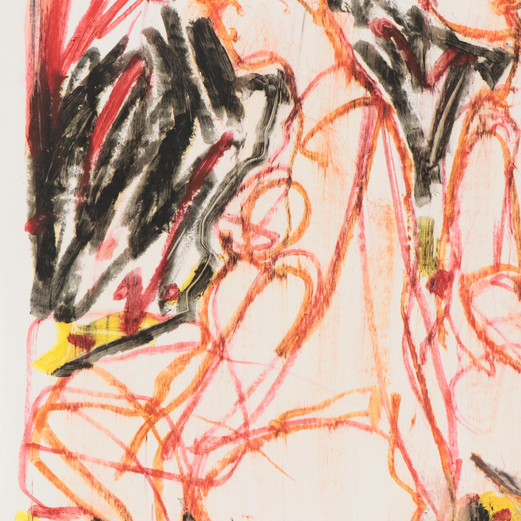Jack Meanwell Figural Modern Oil Pastel Drawing, Late 20th Century