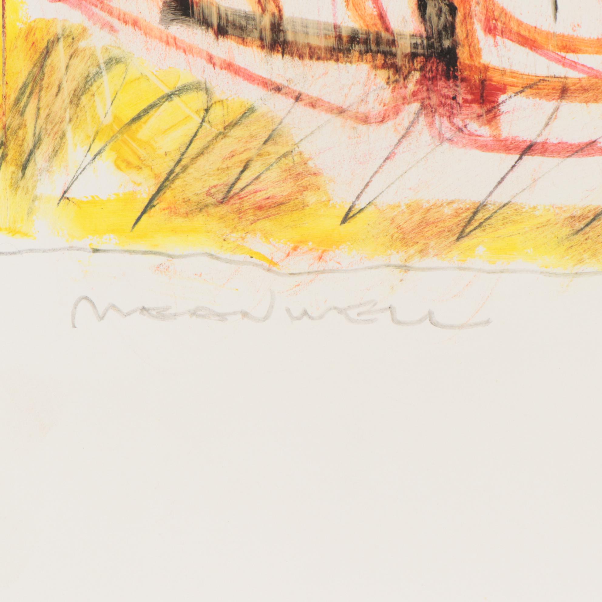 Jack Meanwell Figural Modern Oil Pastel Drawing, Late 20th Century