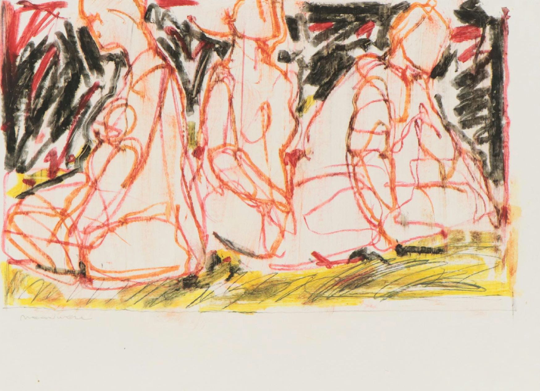 Jack Meanwell Figural Modern Oil Pastel Drawing, Late 20th Century