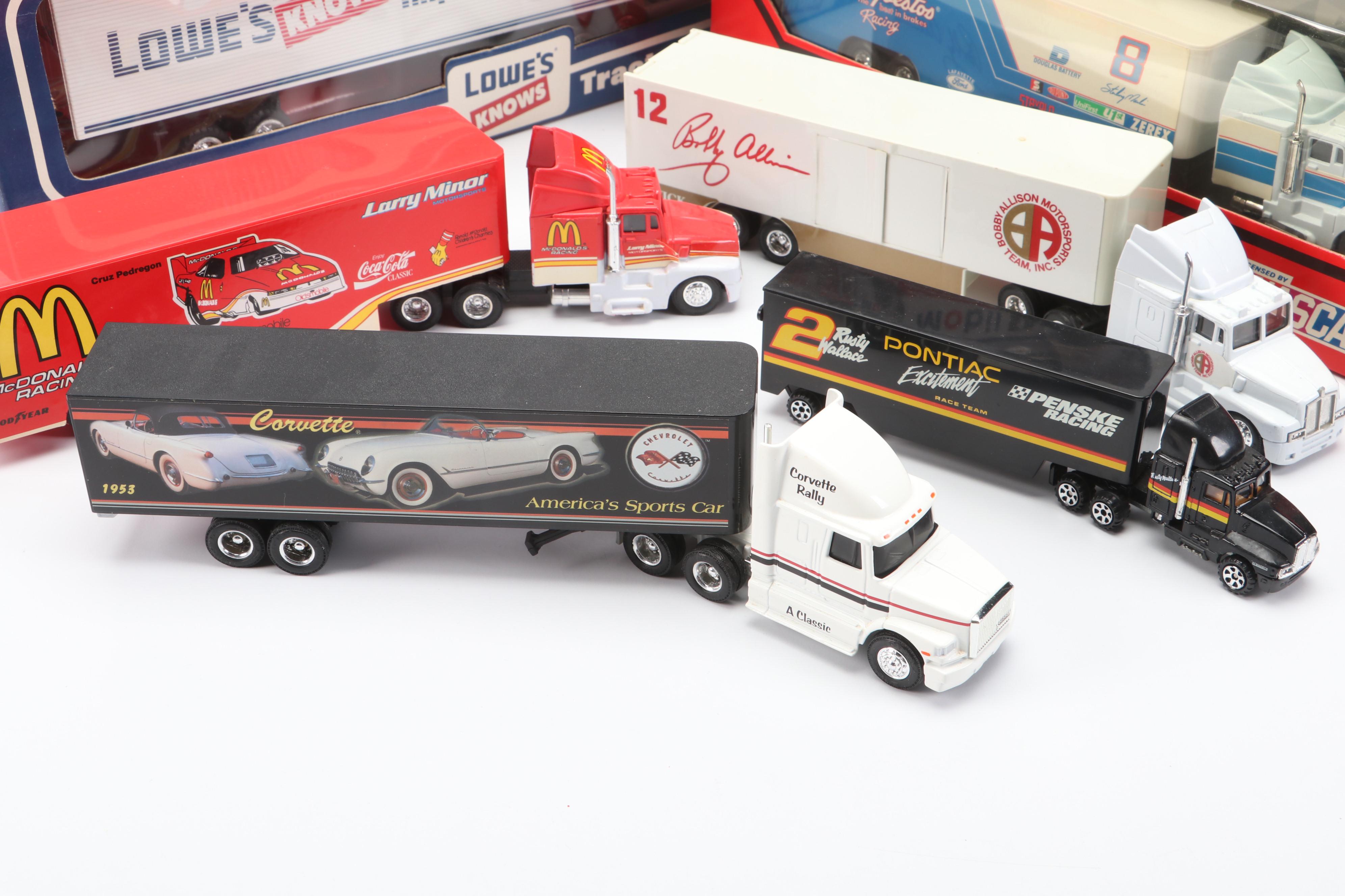 NASCAR Tony Stewart Model Semi Truck with Other Semis and Racers