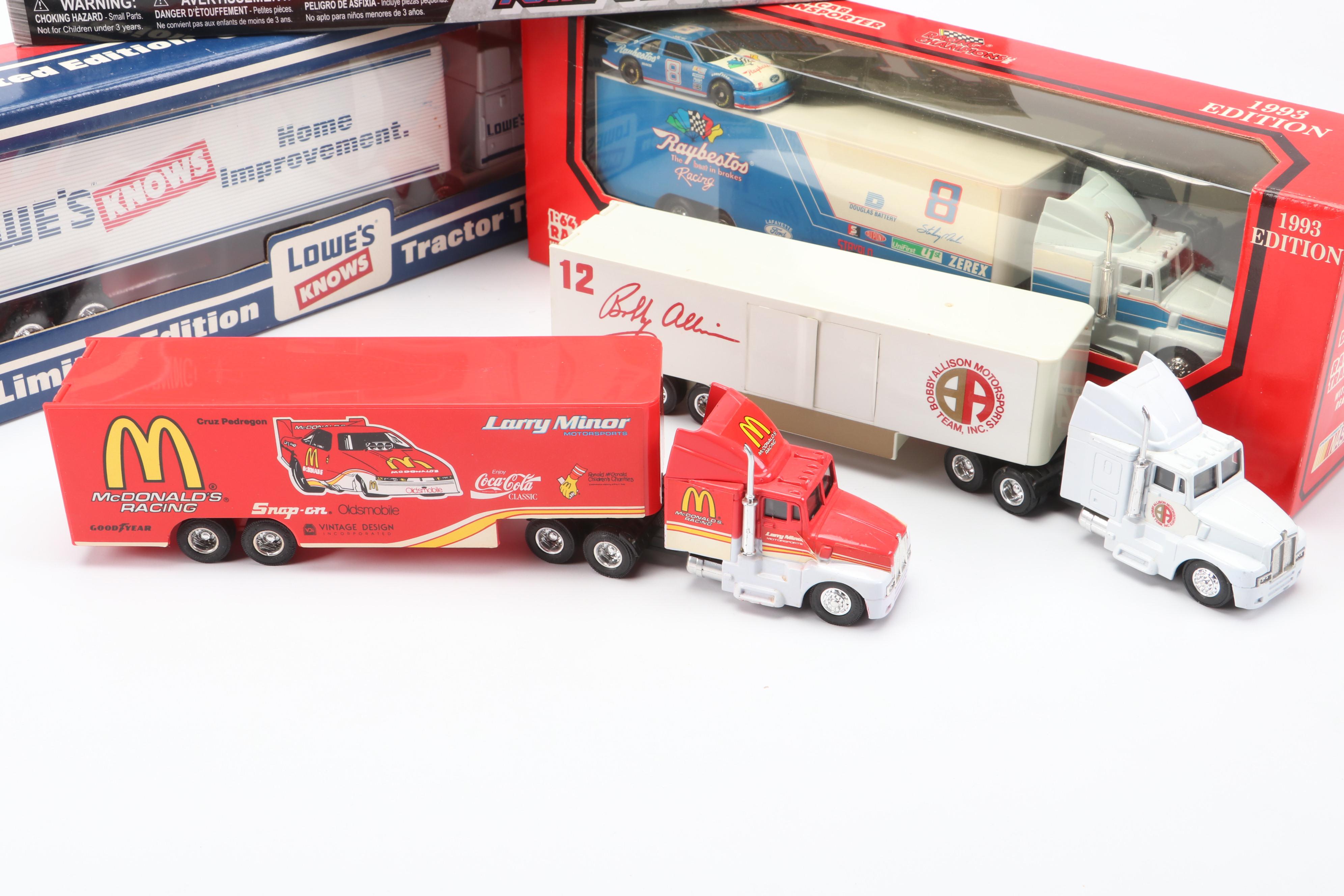 NASCAR Tony Stewart Model Semi Truck with Other Semis and Racers