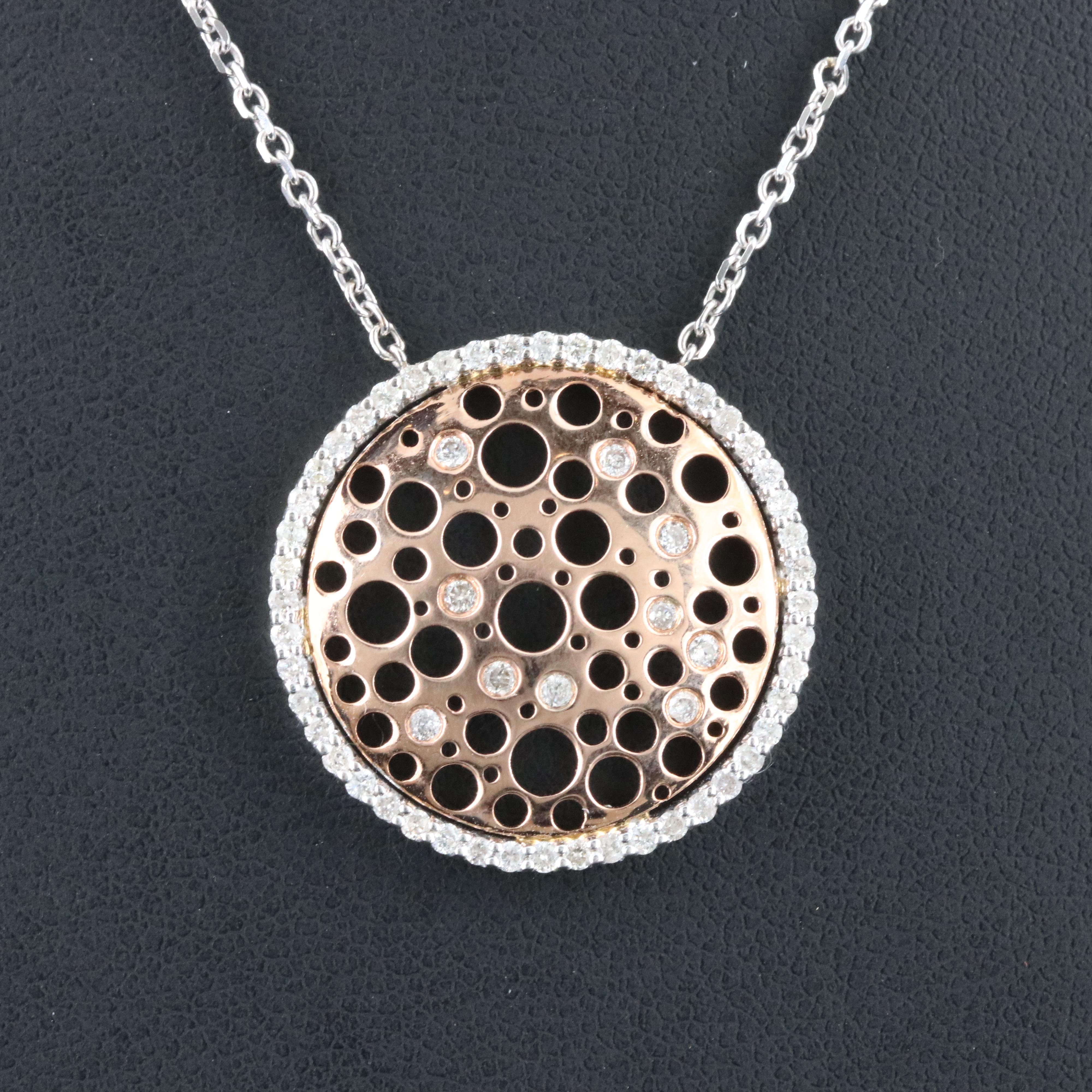 14K Two-Tone 0.63 CTW Diamond Circle Pendant Necklace