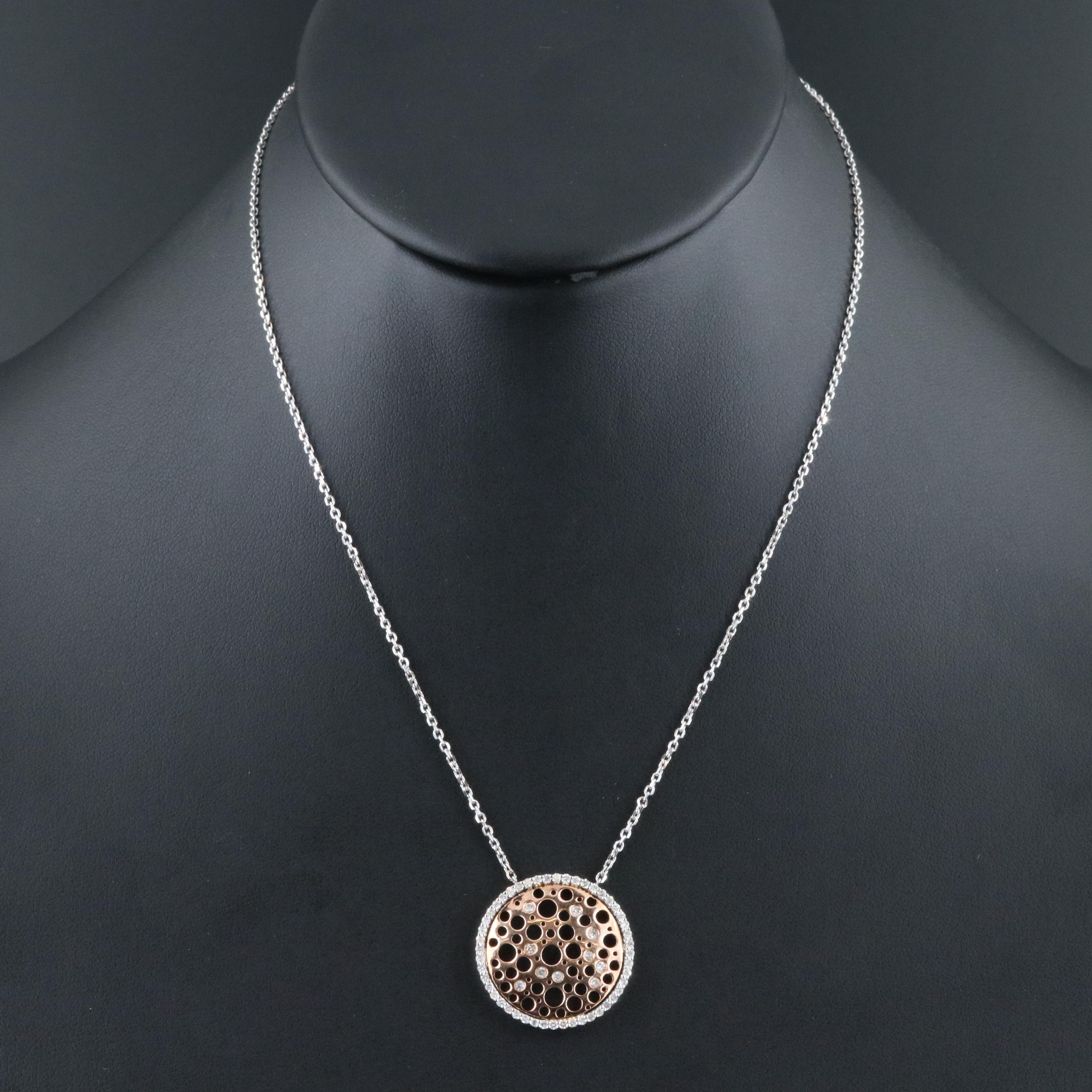 14K Two-Tone 0.63 CTW Diamond Circle Pendant Necklace
