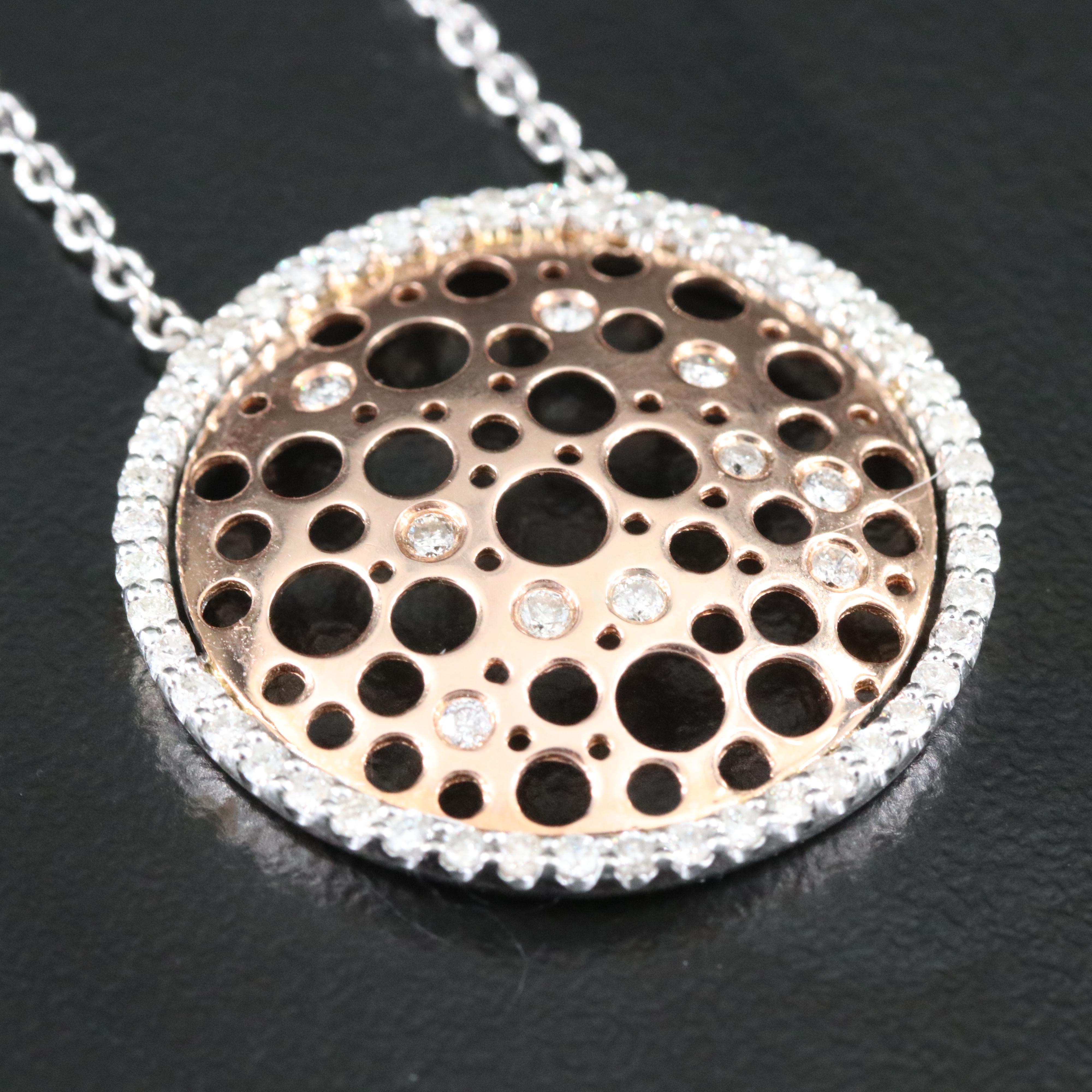 14K Two-Tone 0.63 CTW Diamond Circle Pendant Necklace