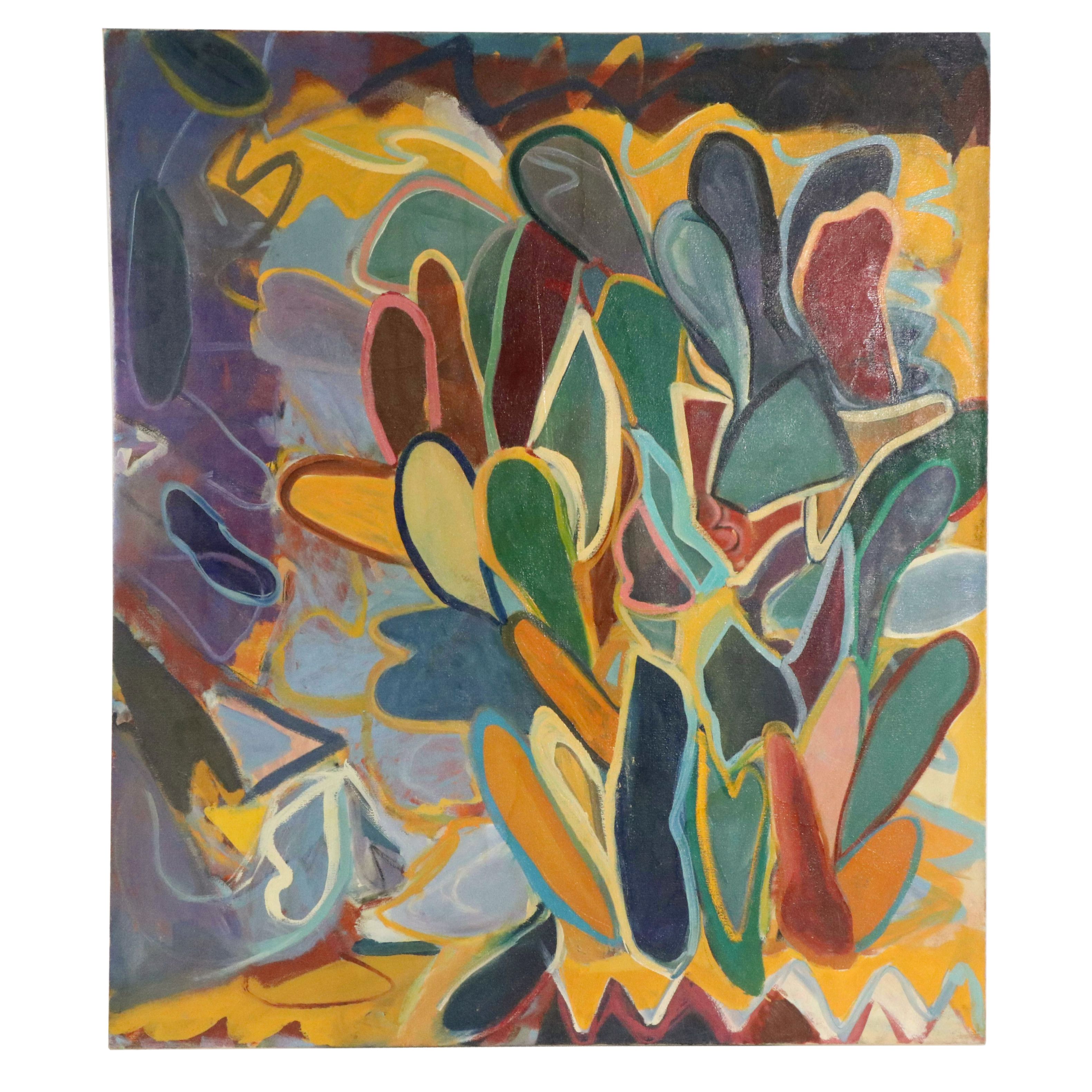 Zena Kaplan Large-Scale Abstract Cactus Acrylic Painting